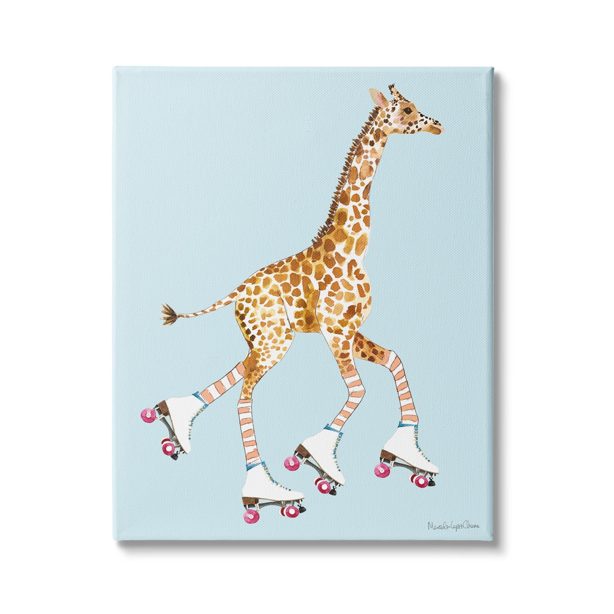 Stupell Industries Funky Giraffe Roller Skates Pink Wheels Striped Socks, 24 x 30, Design by Mercedes Lopez Charro