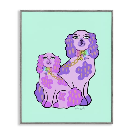 Stupell Industries Funky Glam Dogs on Turquoise Animals Painting Gray Framed Art Print Wall Art, 11 x 14