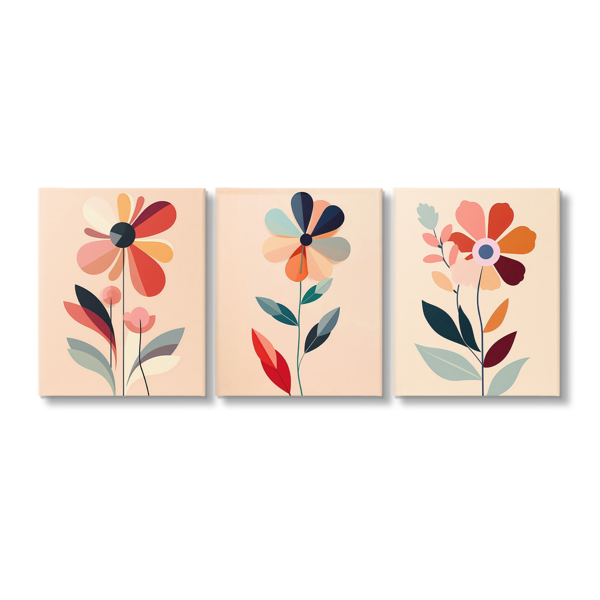 Stupell Industries Funky Modern Flowers Botanical & Floral Painting Gallery Wrapped Canvas Art Print Wall Art, 11 x 14, Set of 3