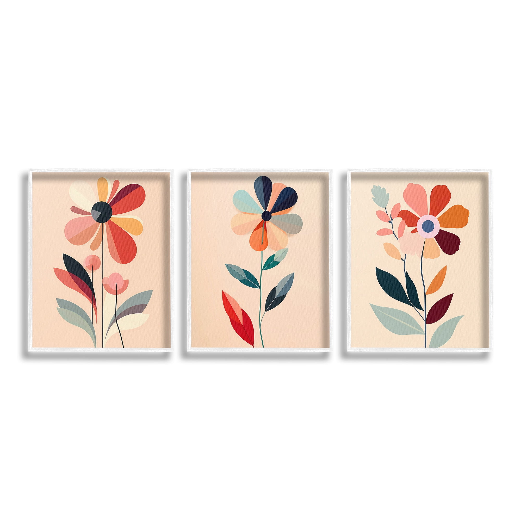 Stupell Industries Funky Modern Flowers Botanical & Floral Painting White Framed Art Print Wall Art, 24 x 30, Set of 3