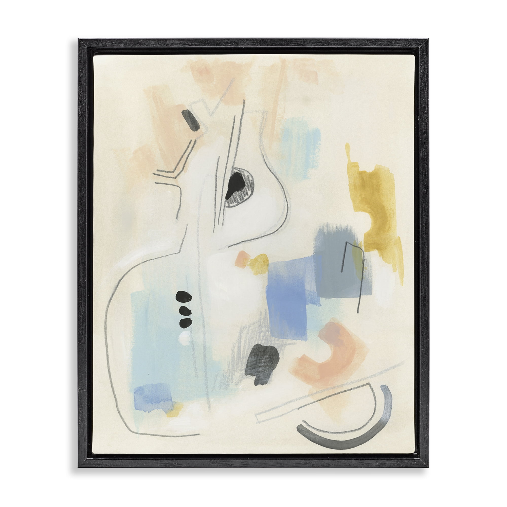 Stupell Industries Funky Modern Pastel Abstraction Abstract Painting Black Floater Framed Canvas Art Print Wall Art, 17 x 21