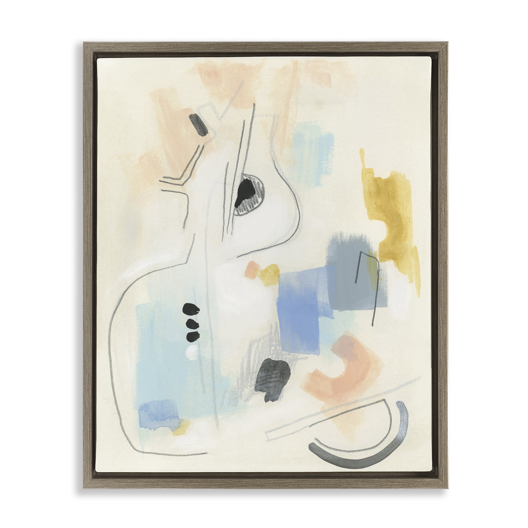 Stupell Industries Funky Modern Pastel Abstraction Abstract Painting Brown Floater Framed Canvas Art Print Wall Art, 17 x 21