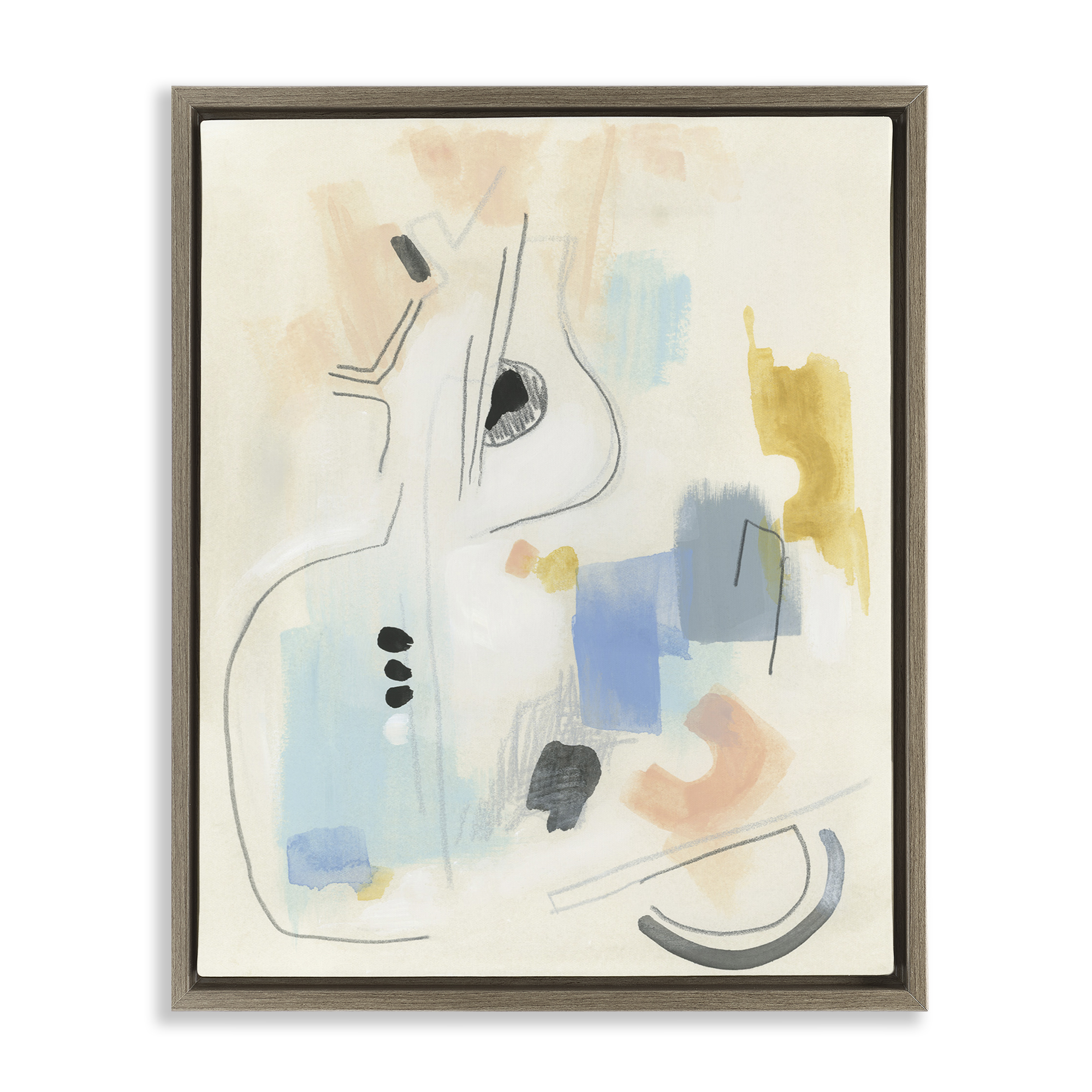 Stupell Industries Funky Modern Pastel Abstraction Abstract Painting Brown Floater Framed Canvas Art Print Wall Art, 25 x 31