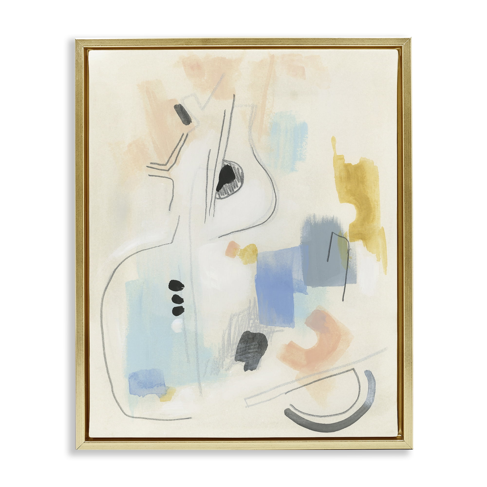 Stupell Industries Funky Modern Pastel Abstraction Abstract Painting Gold Floater Framed Canvas Art Print Wall Art, 25 x 31