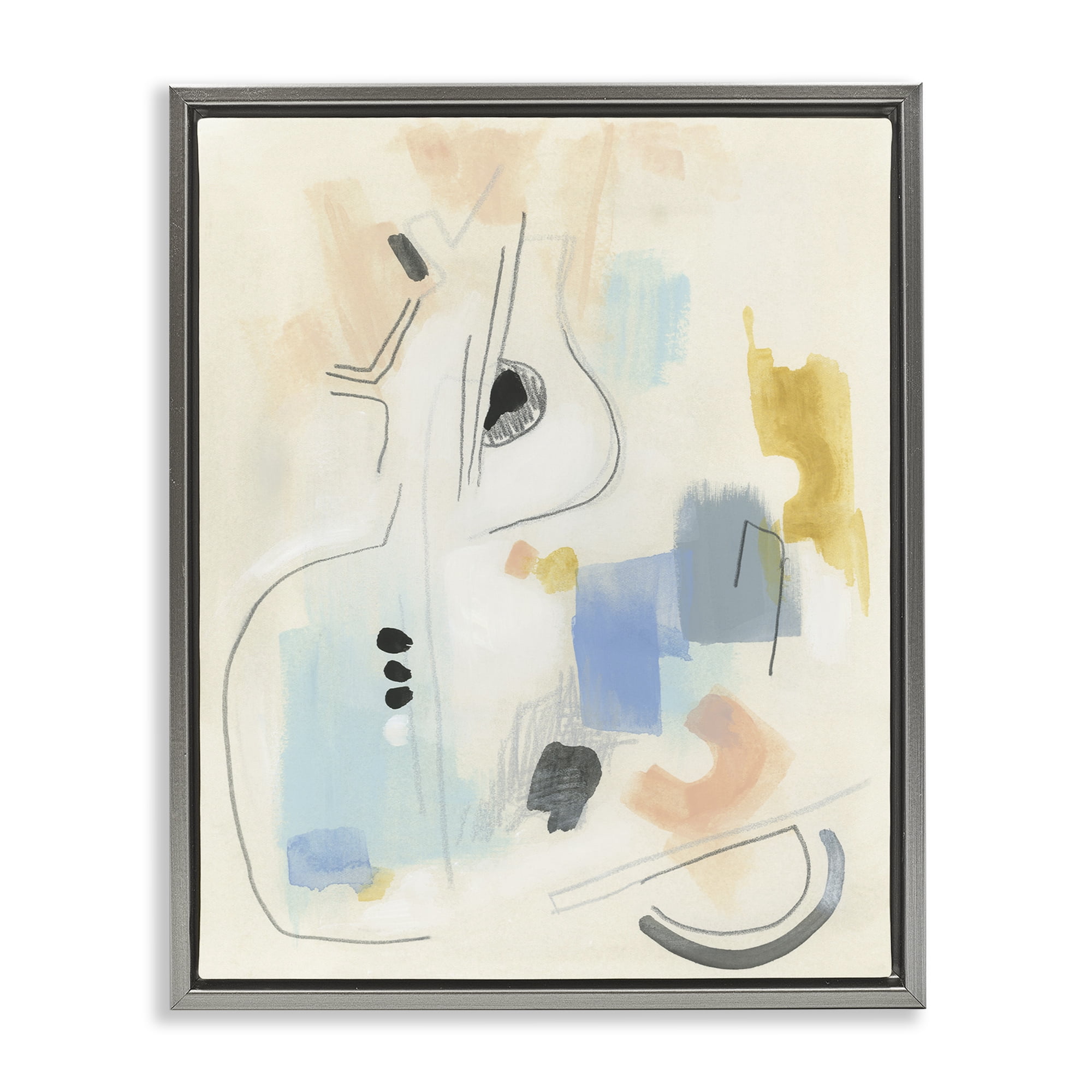 Stupell Industries Funky Modern Pastel Abstraction Abstract Painting Gray Floater Framed Canvas Art Print Wall Art, 17 x 21