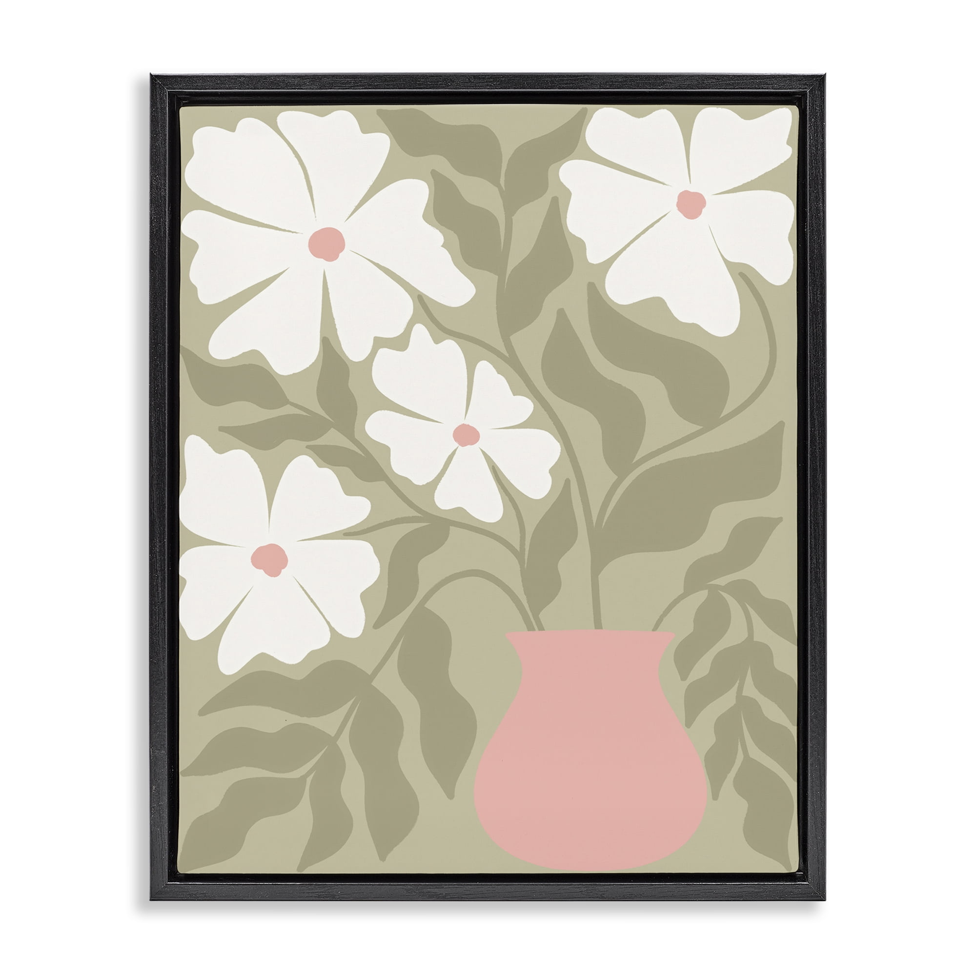 Stupell Industries Funky Pastel Florals Plants & Flowers Painting Black Floater Framed Canvas Art Print Wall Art, 25 x 31