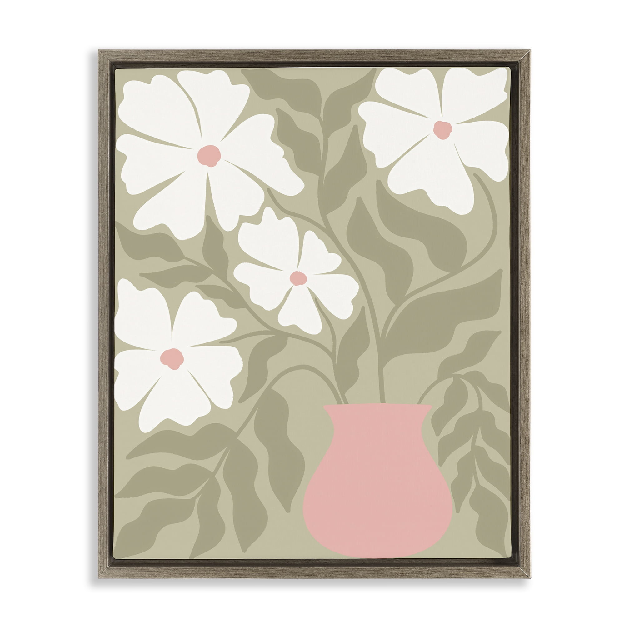 Stupell Industries Funky Pastel Florals Plants & Flowers Painting Brown Floater Framed Canvas Art Print Wall Art, 25 x 31