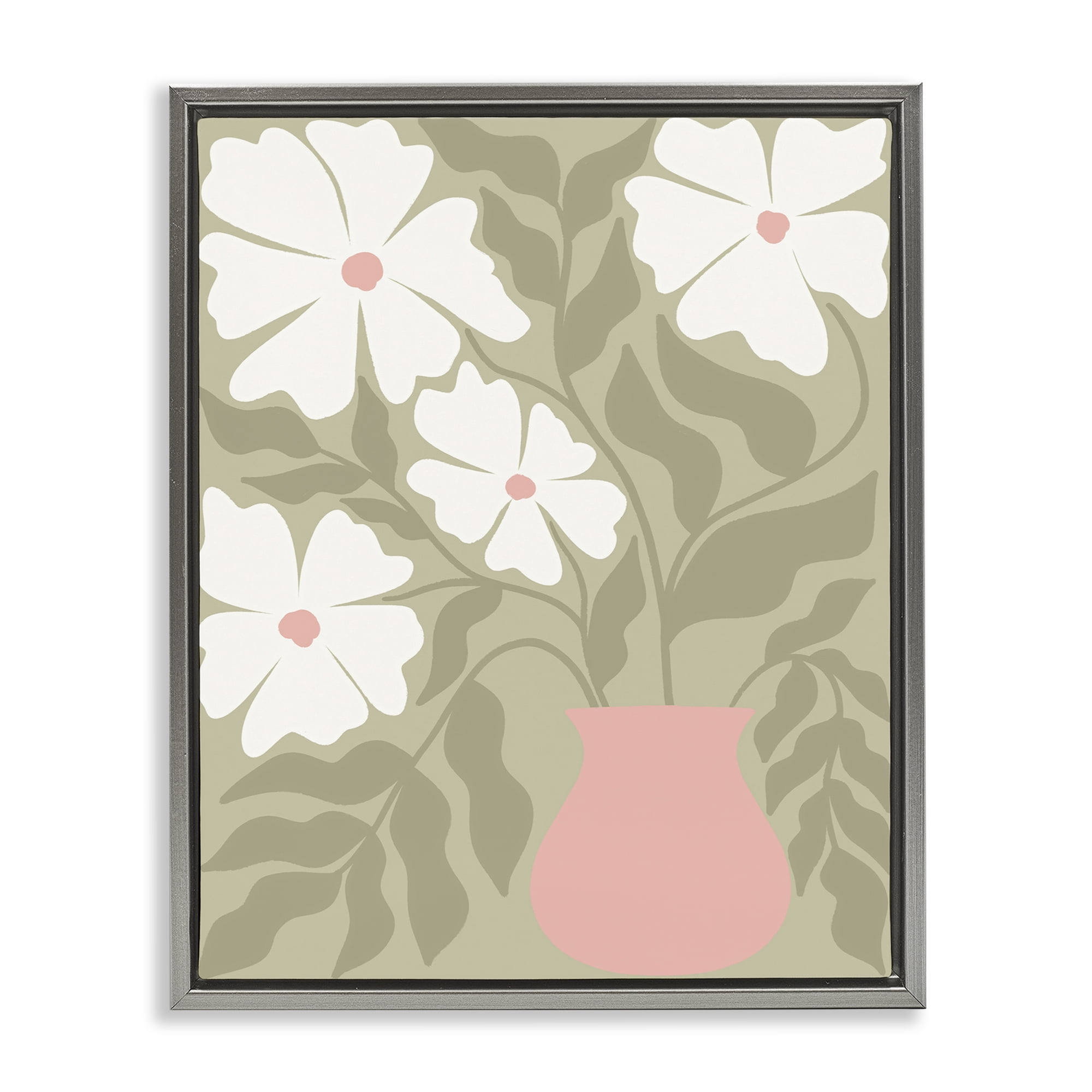 Stupell Industries Funky Pastel Florals Plants & Flowers Painting Gray Floater Framed Canvas Art Print Wall Art, 17 x 21
