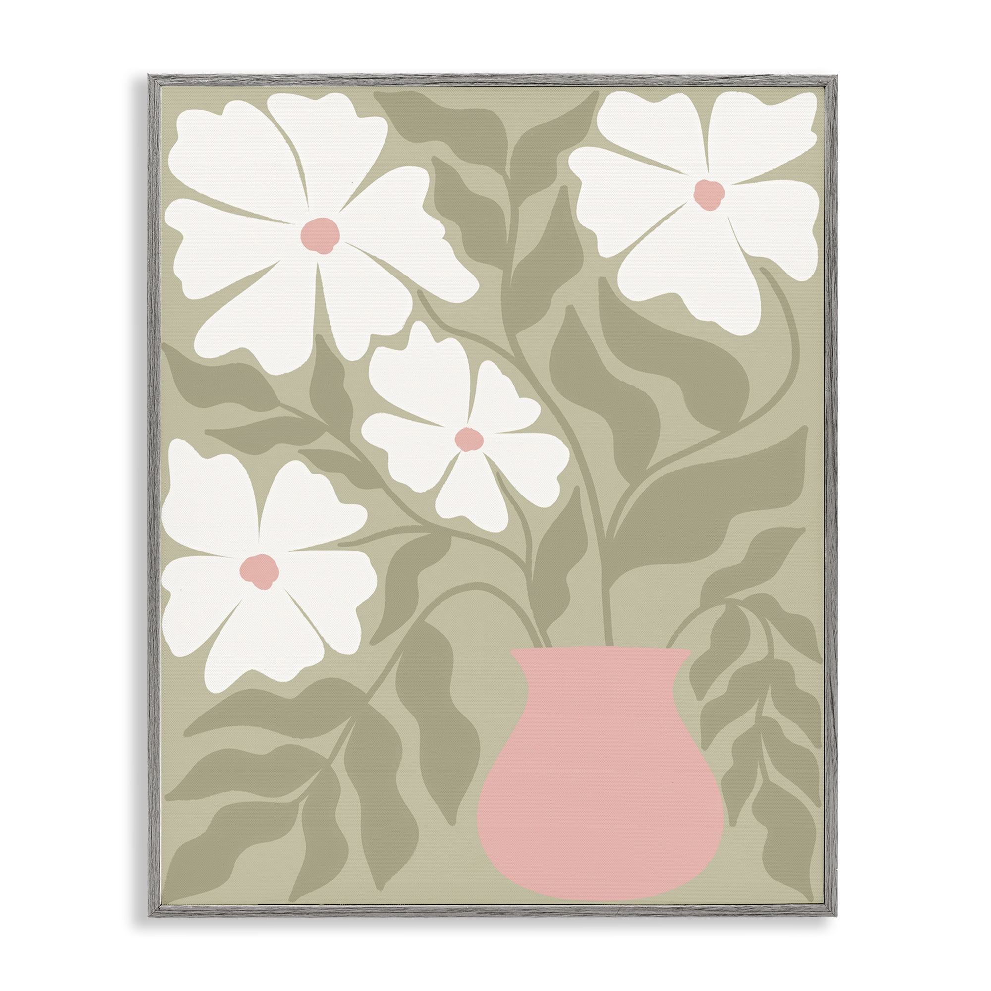 Stupell Industries Funky Pastel Florals Plants & Flowers Painting Gray Framed Art Print Wall Art, 16 x 20