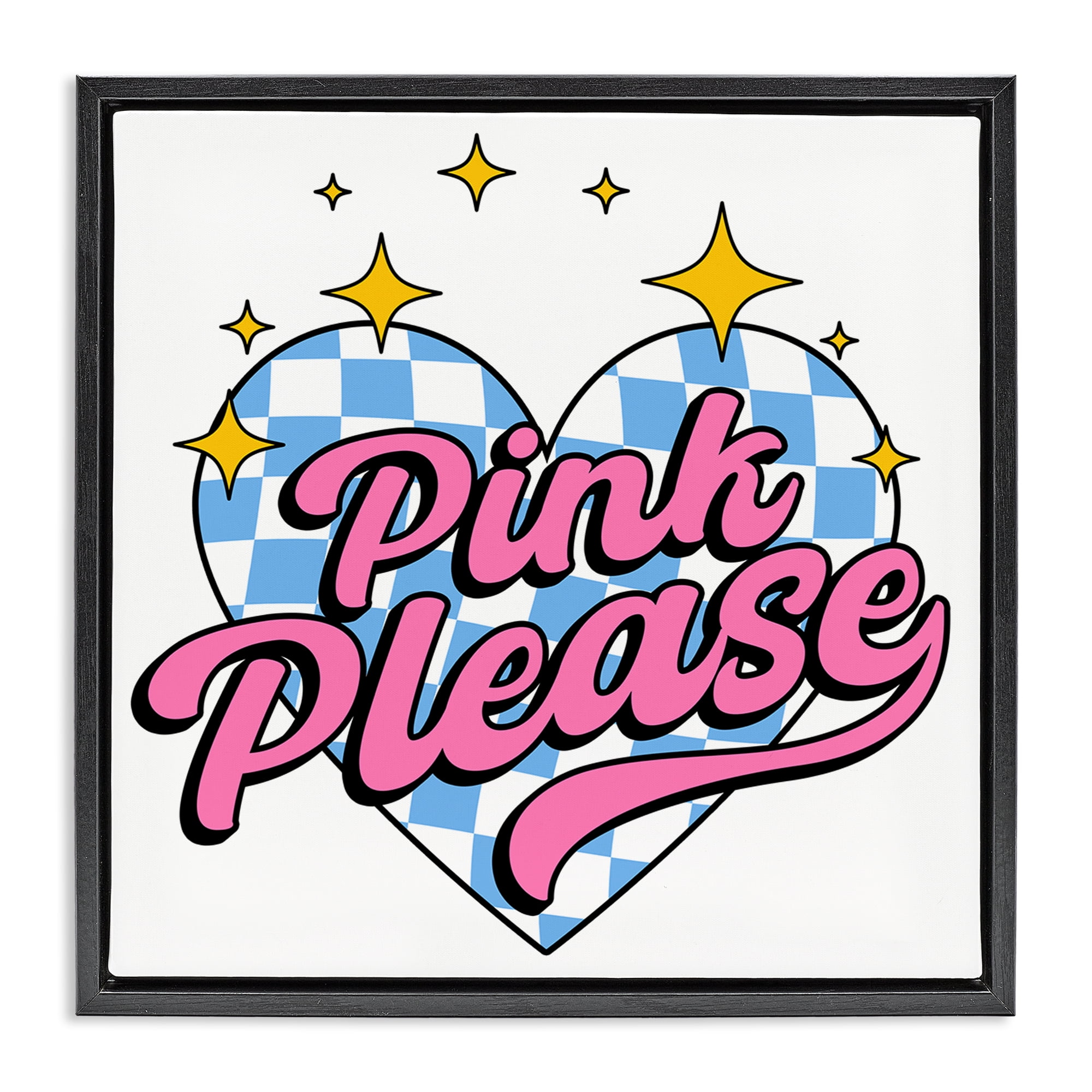 Stupell Industries Funky Pink Please Text & Numbers Painting Black Floater Framed Canvas Art Print Wall Art, 18 x 18