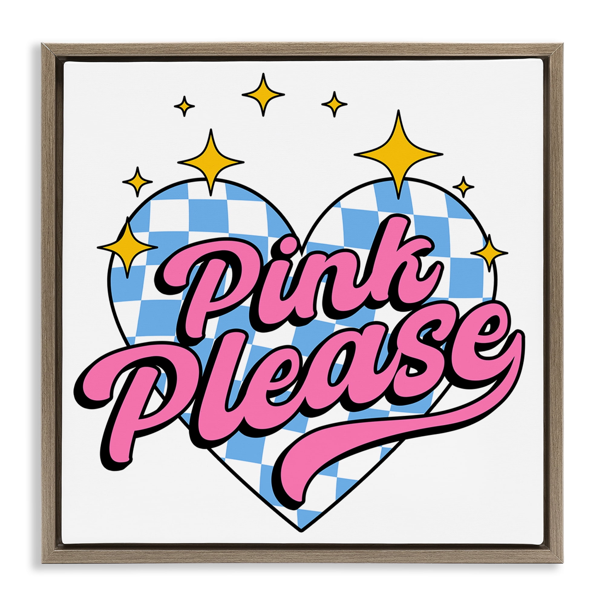 Stupell Industries Funky Pink Please Text & Numbers Painting Brown Floater Framed Canvas Art Print Wall Art, 25 x 25