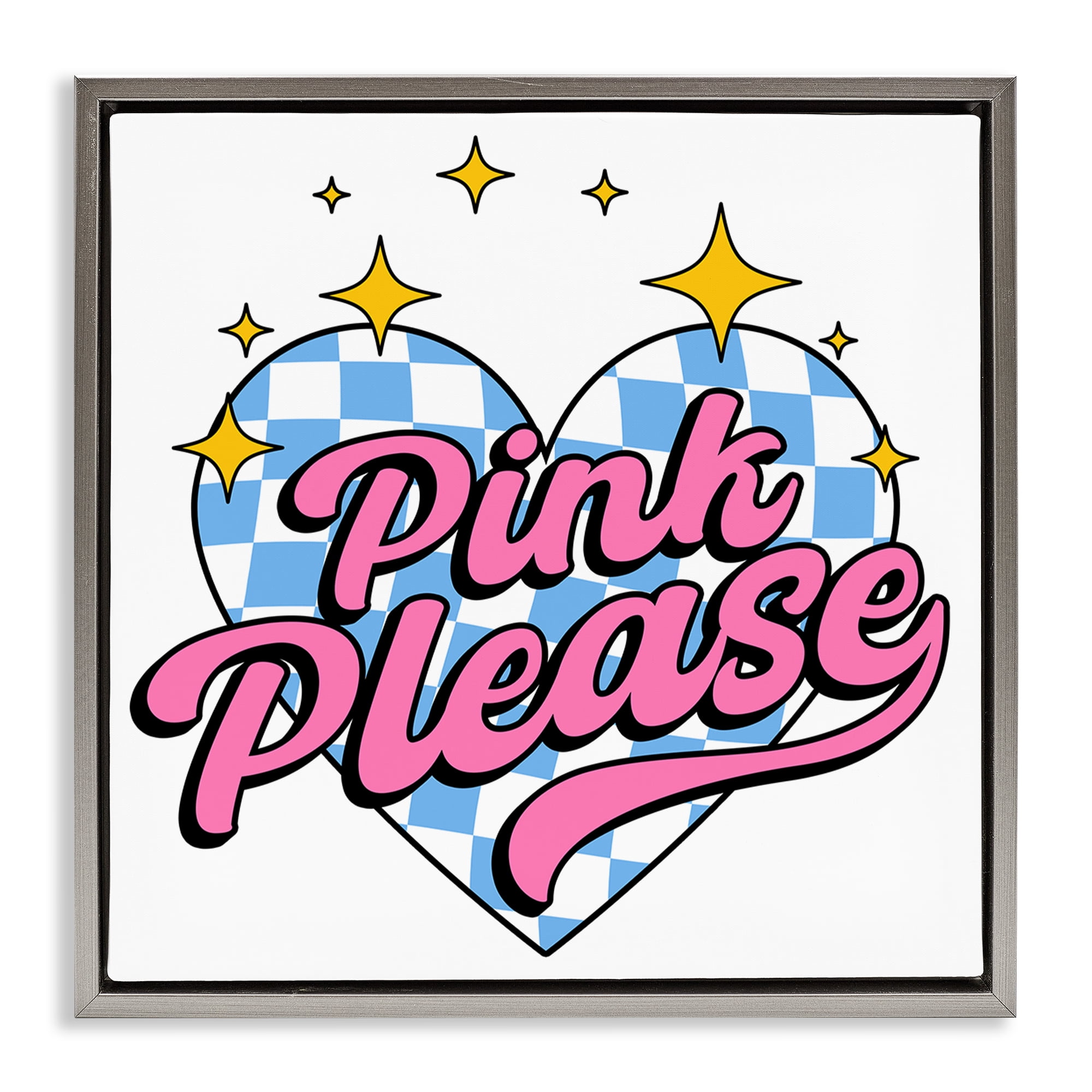 Stupell Industries Funky Pink Please Text & Numbers Painting Gray Floater Framed Canvas Art Print Wall Art, 25 x 25