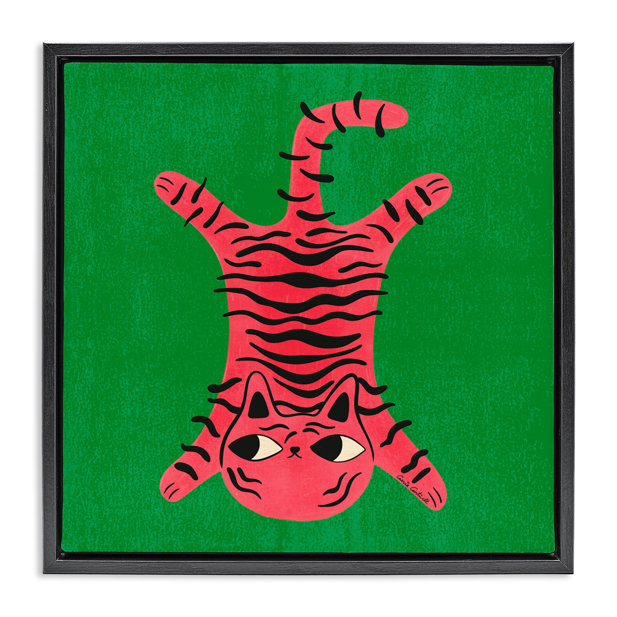 Stupell Industries Funky Retro Cat Pink Animals Painting Black Floater Framed Canvas Art Print Wall Art, 18 x 18