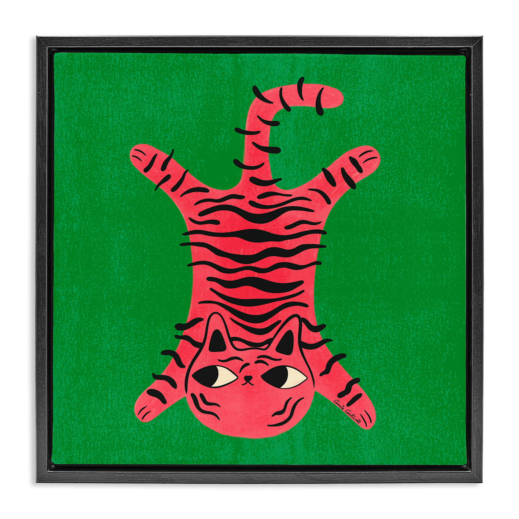 Stupell Industries Funky Retro Cat Pink Animals Painting Black Floater Framed Canvas Art Print Wall Art, 25 x 25