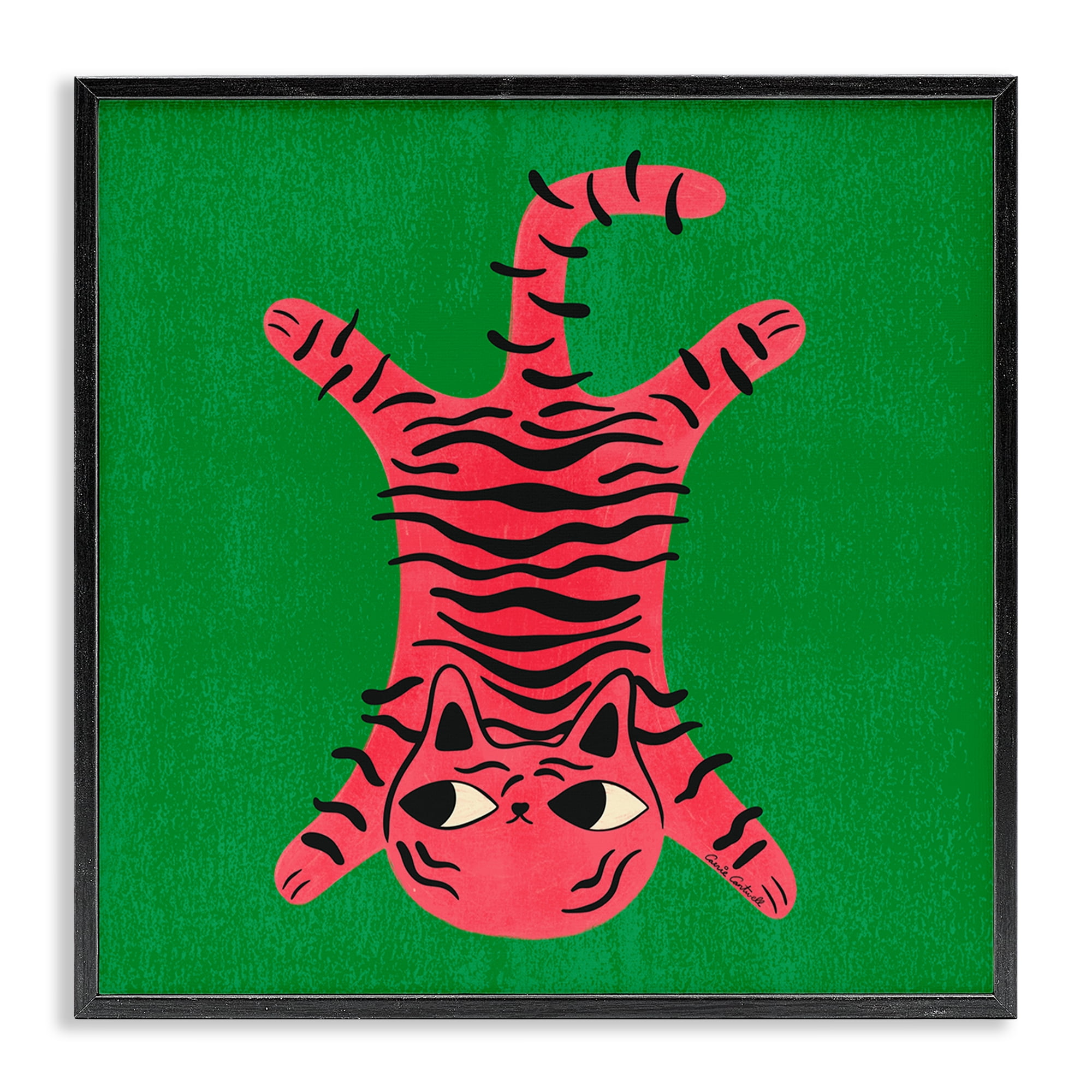 Stupell Industries Funky Retro Cat Pink Animals Painting Black Framed Art Print Wall Art, 17 x 17