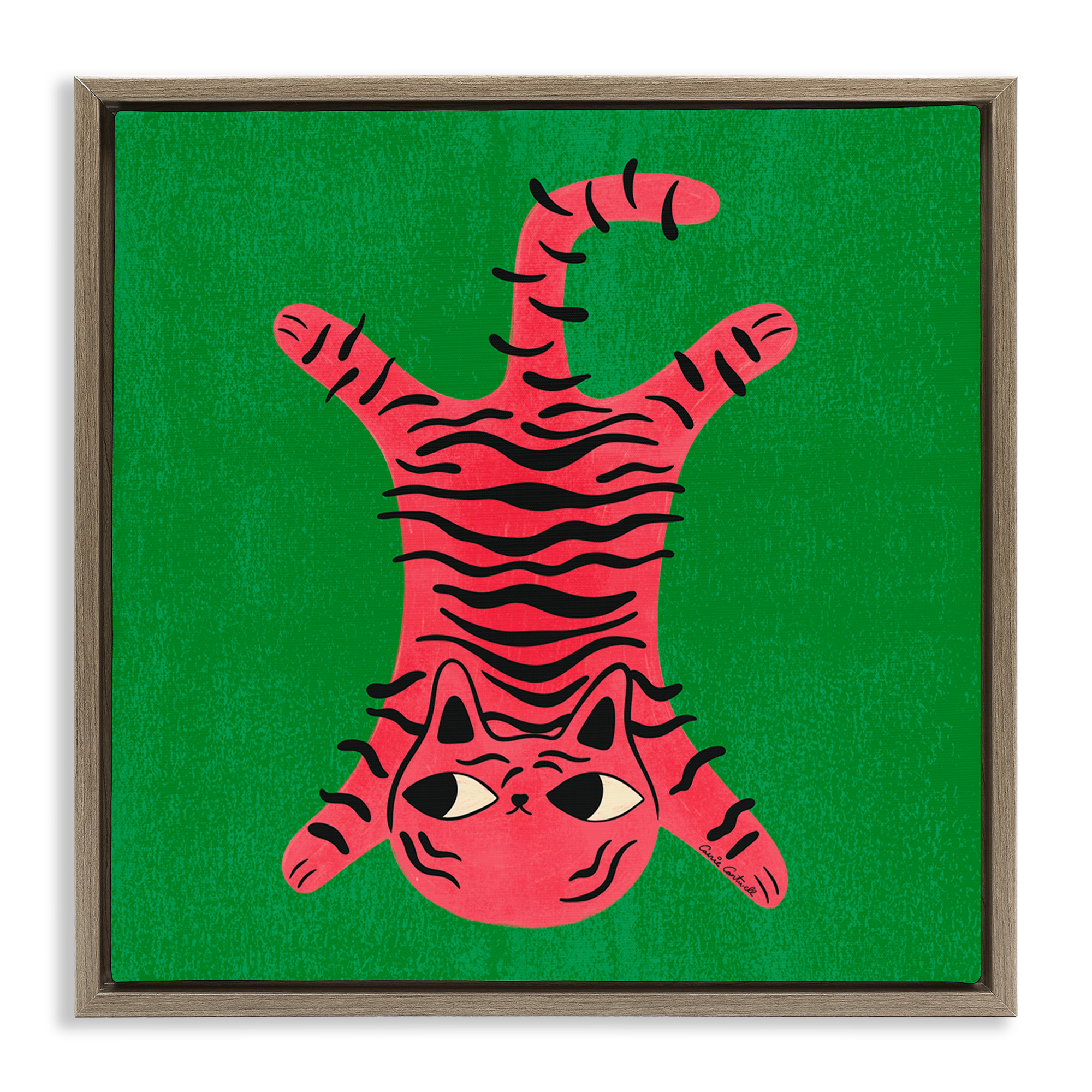 Stupell Industries Funky Retro Cat Pink Animals Painting Brown Floater Framed Canvas Art Print Wall Art, 18 x 18