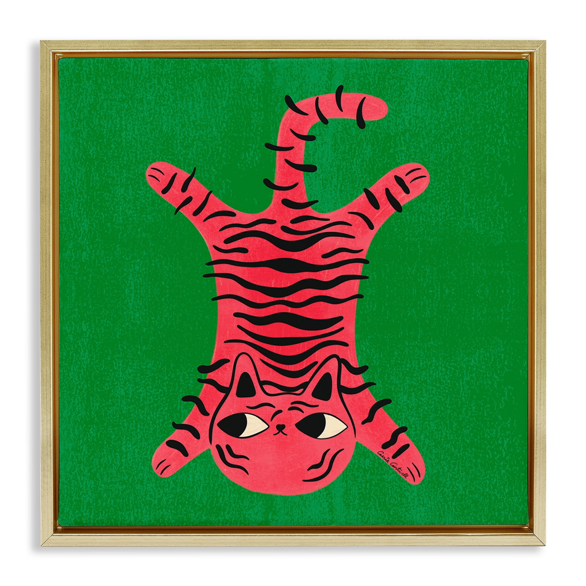 Stupell Industries Funky Retro Cat Pink Animals Painting Gold Floater Framed Canvas Art Print Wall Art, 18 x 18
