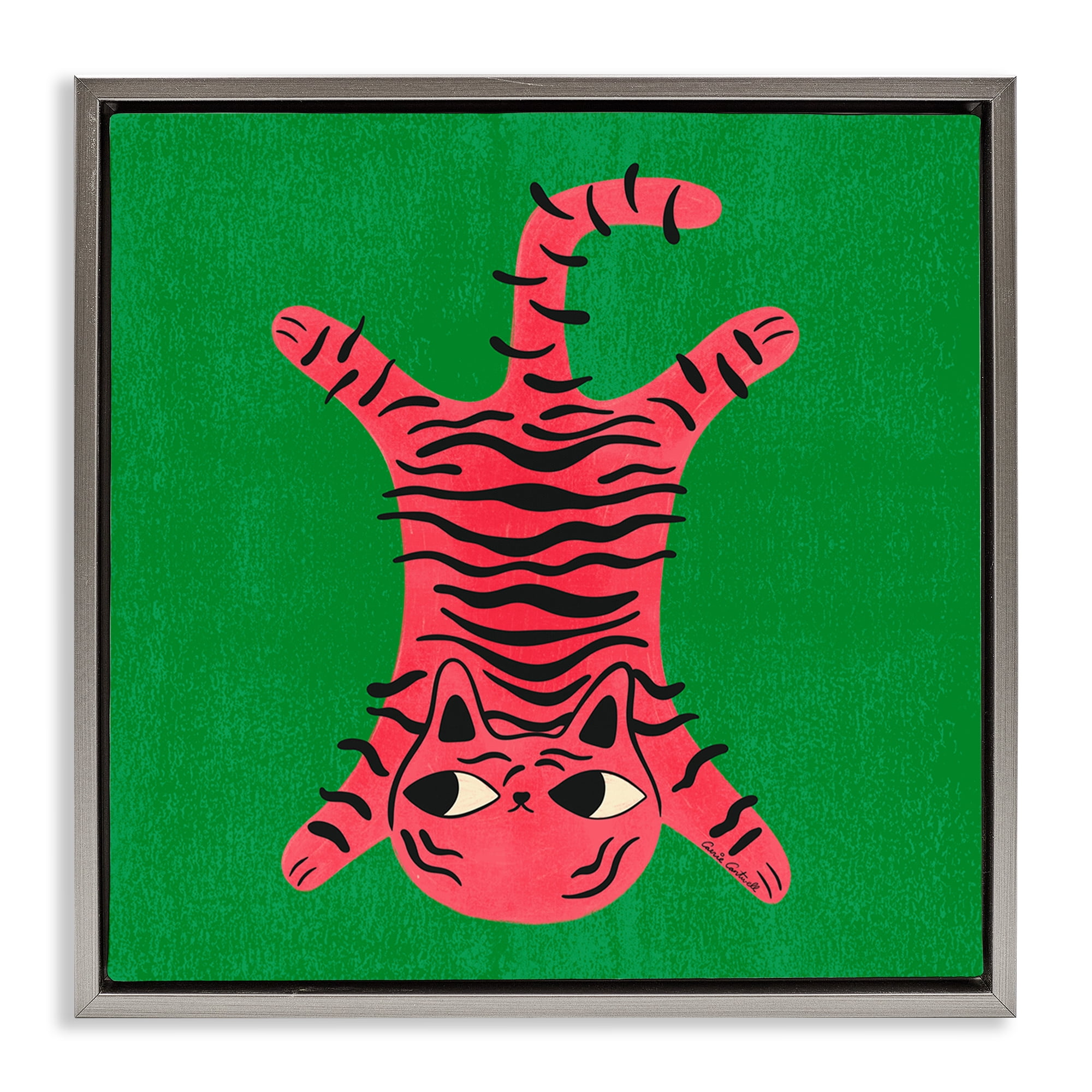 Stupell Industries Funky Retro Cat Pink Animals Painting Gray Floater Framed Canvas Art Print Wall Art, 25 x 25
