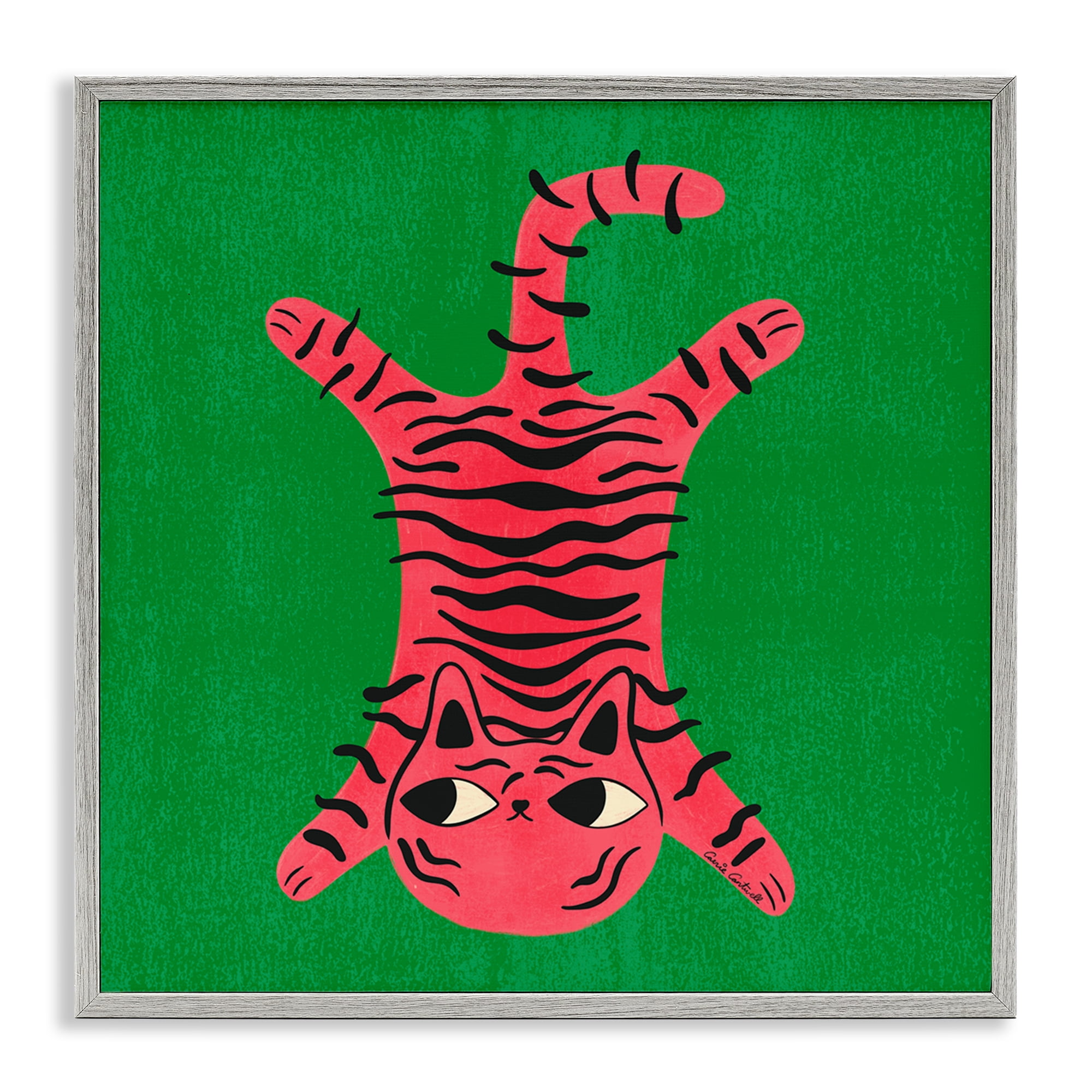 Stupell Industries Funky Retro Cat Pink Animals Painting Gray Framed Art Print Wall Art, 12 x 12