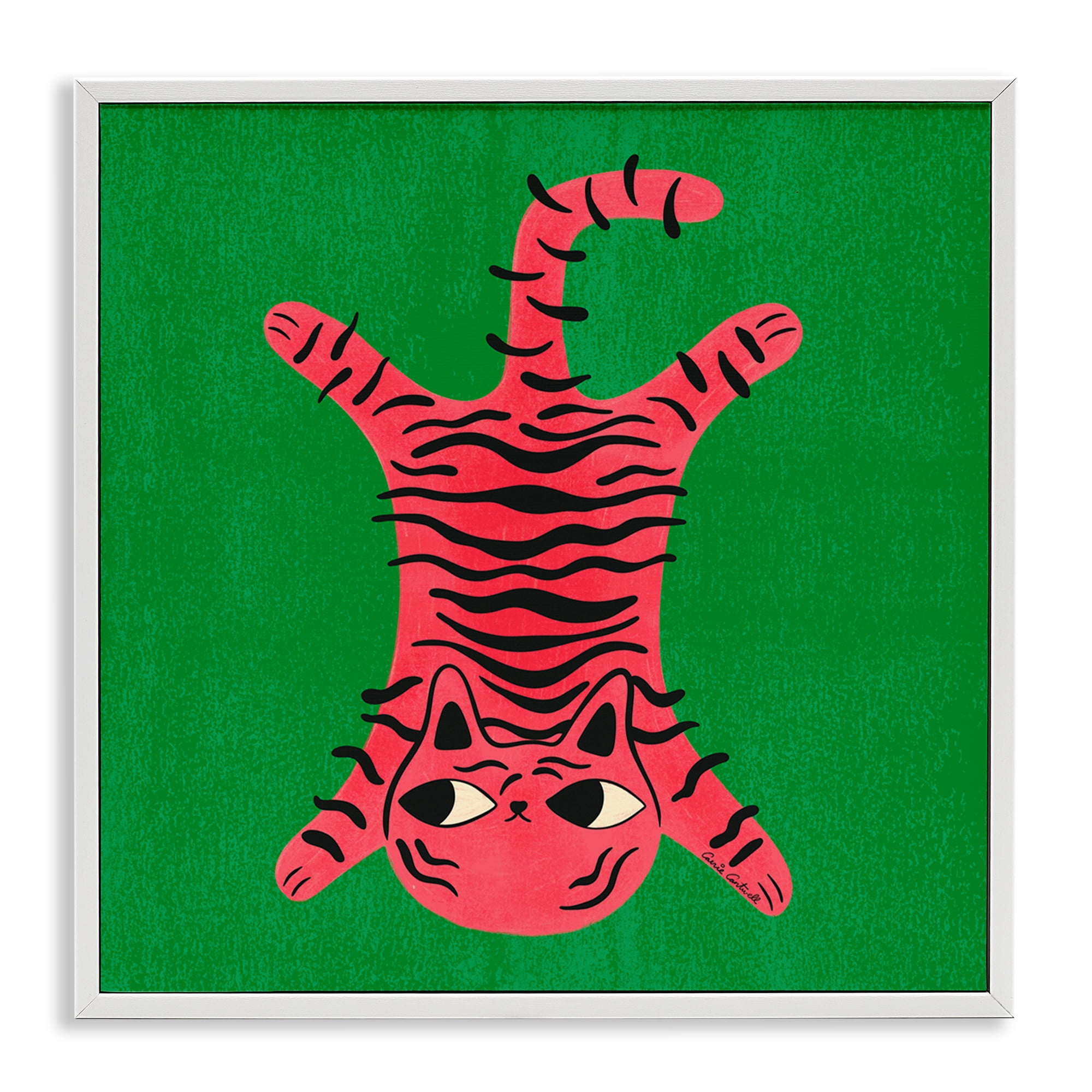 Stupell Industries Funky Retro Cat Pink Animals Painting White Framed Art Print Wall Art, 12 x 12
