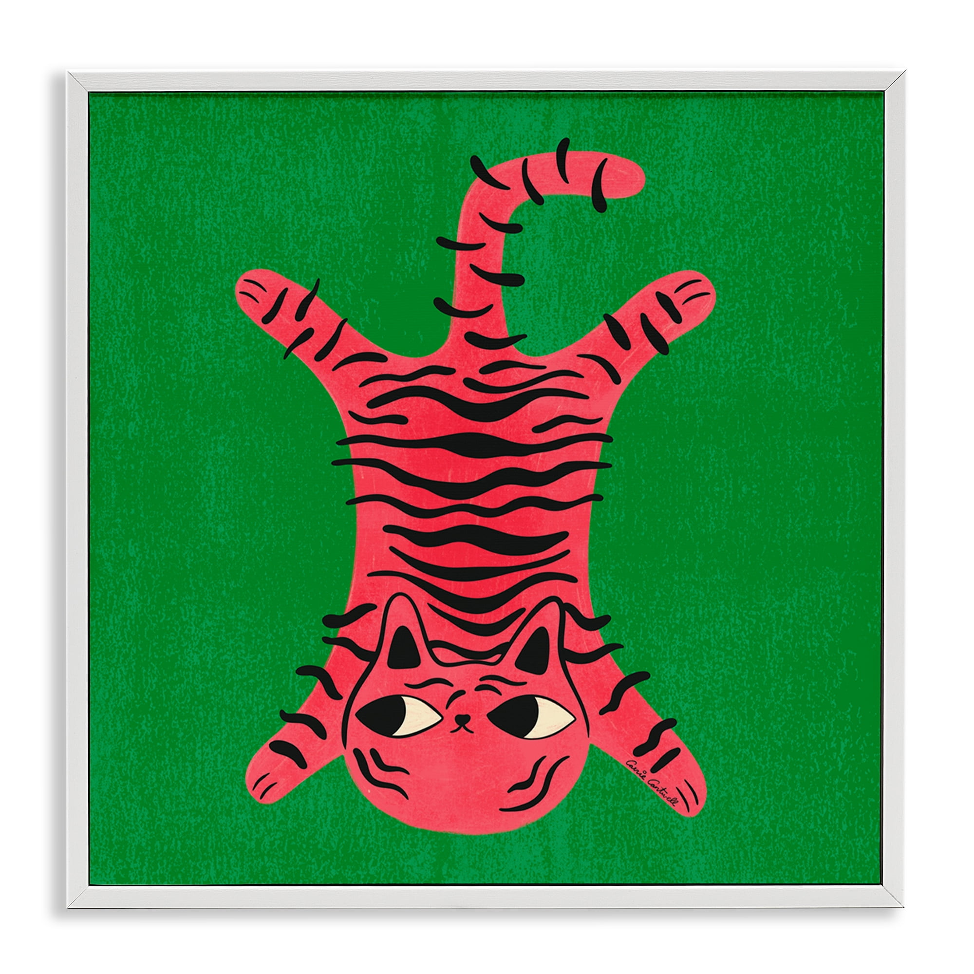 Stupell Industries Funky Retro Cat Pink Animals Painting White Framed Art Print Wall Art, 17 x 17