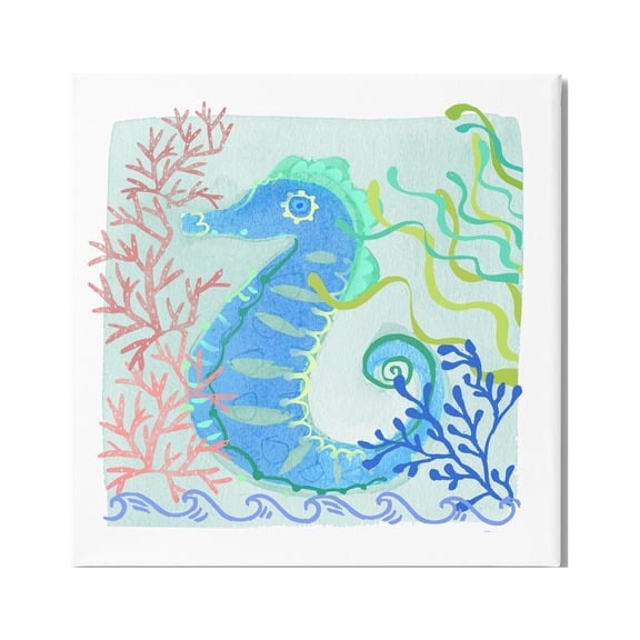 Stupell Industries Funky Seahorse Portrait Layered Sea Life Botanicals Graphic Art Gallery Wrapped Canvas Print Wall Art, Design by unknown