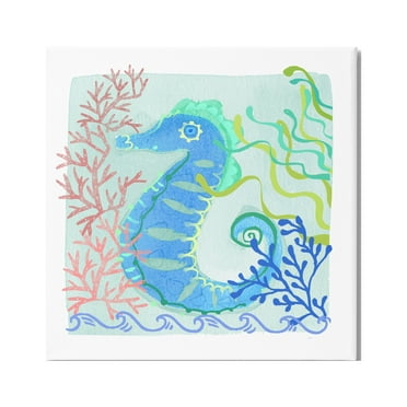 Stupell Industries Funky Seahorse Portrait Layered Sea Life Botanicals Graphic Art Gallery Wrapped Canvas Print Wall Art, Design by unknown