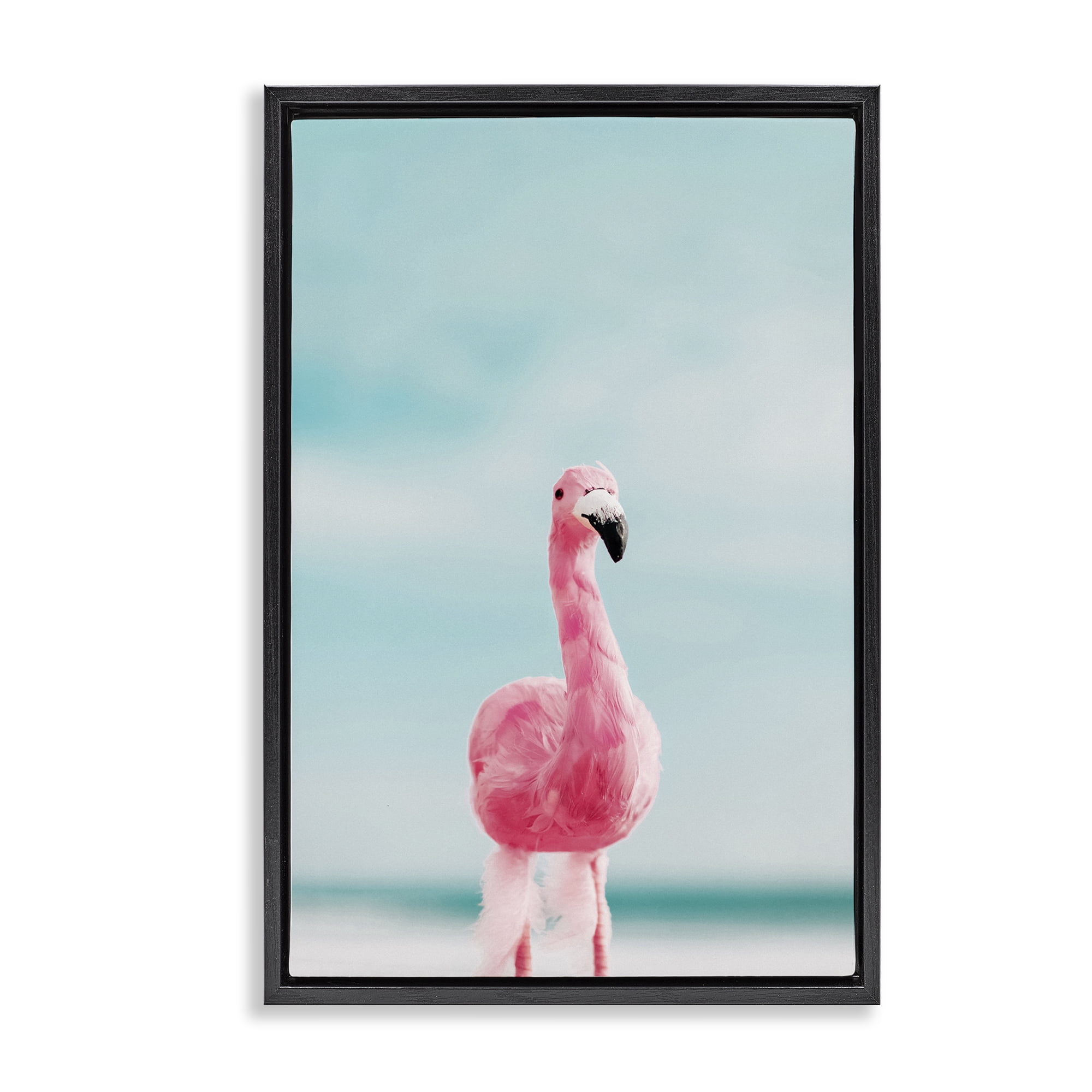 Stupell Industries Funky Summer Flamingo Nautical & Beach Photography Black Floater Framed Canvas Art Print Wall Art, 21 x 31
