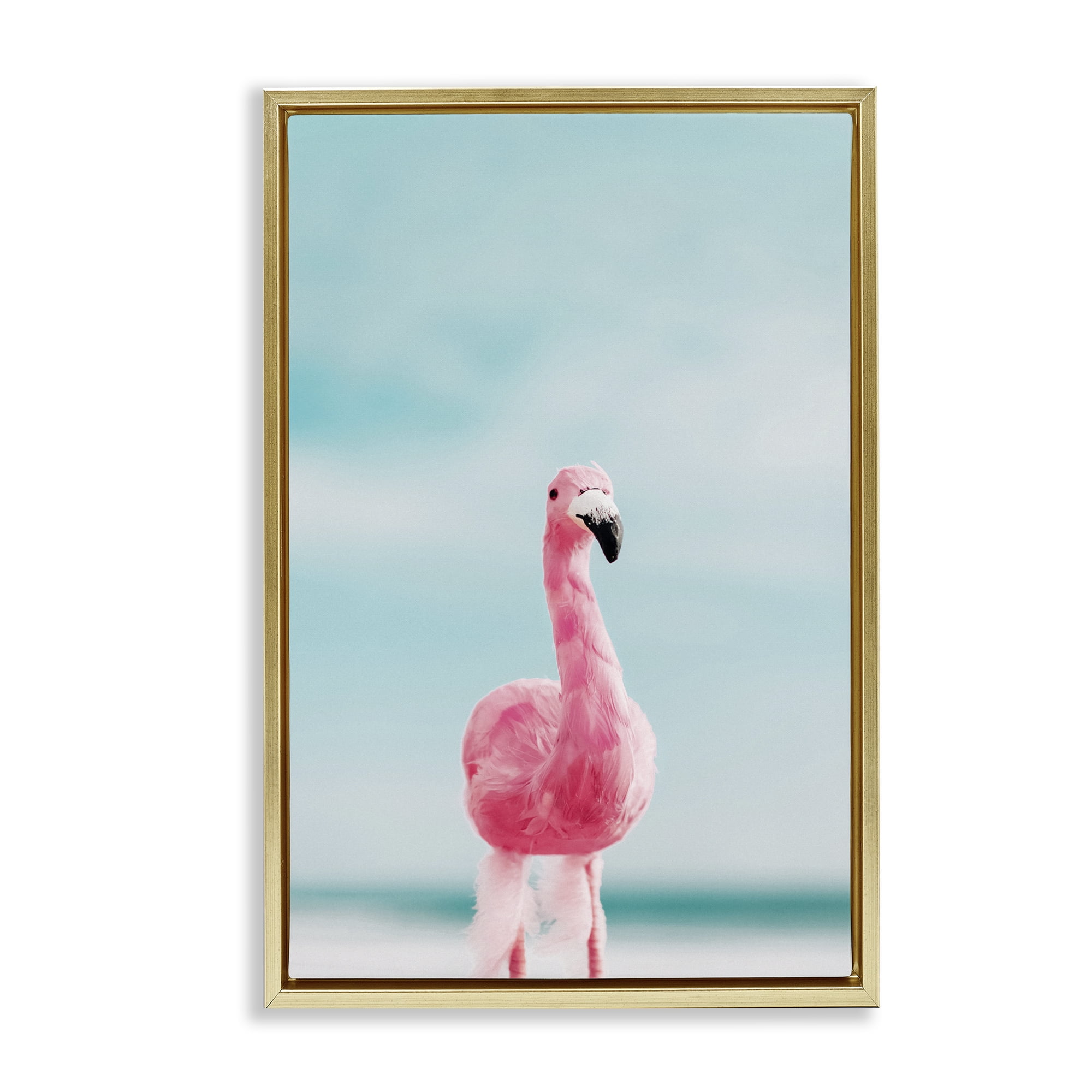 Stupell Industries Funky Summer Flamingo Nautical & Beach Photography Gold Floater Framed Canvas Art Print Wall Art, 21 x 31