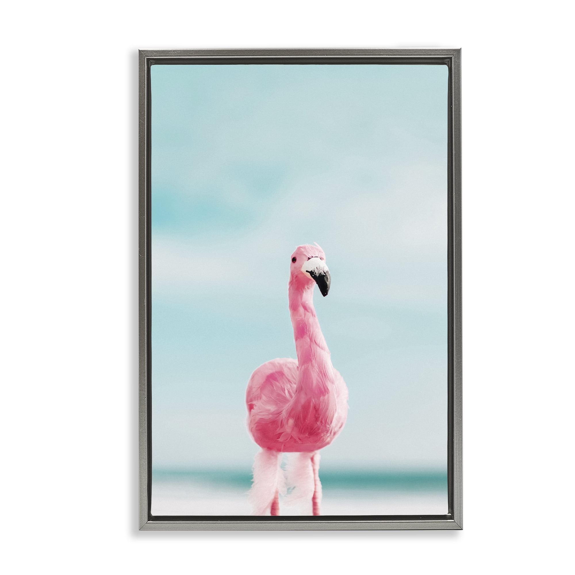 Stupell Industries Funky Summer Flamingo Nautical & Beach Photography Gray Floater Framed Canvas Art Print Wall Art, 21 x 31