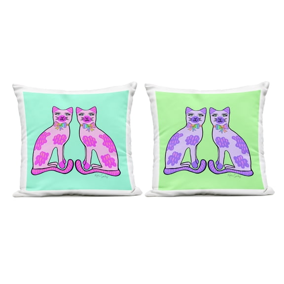 Stupell Industries Funky Whimsy Cat Pairs Design by Katie Conley Outdoor Printed Pillow (Set of 2)