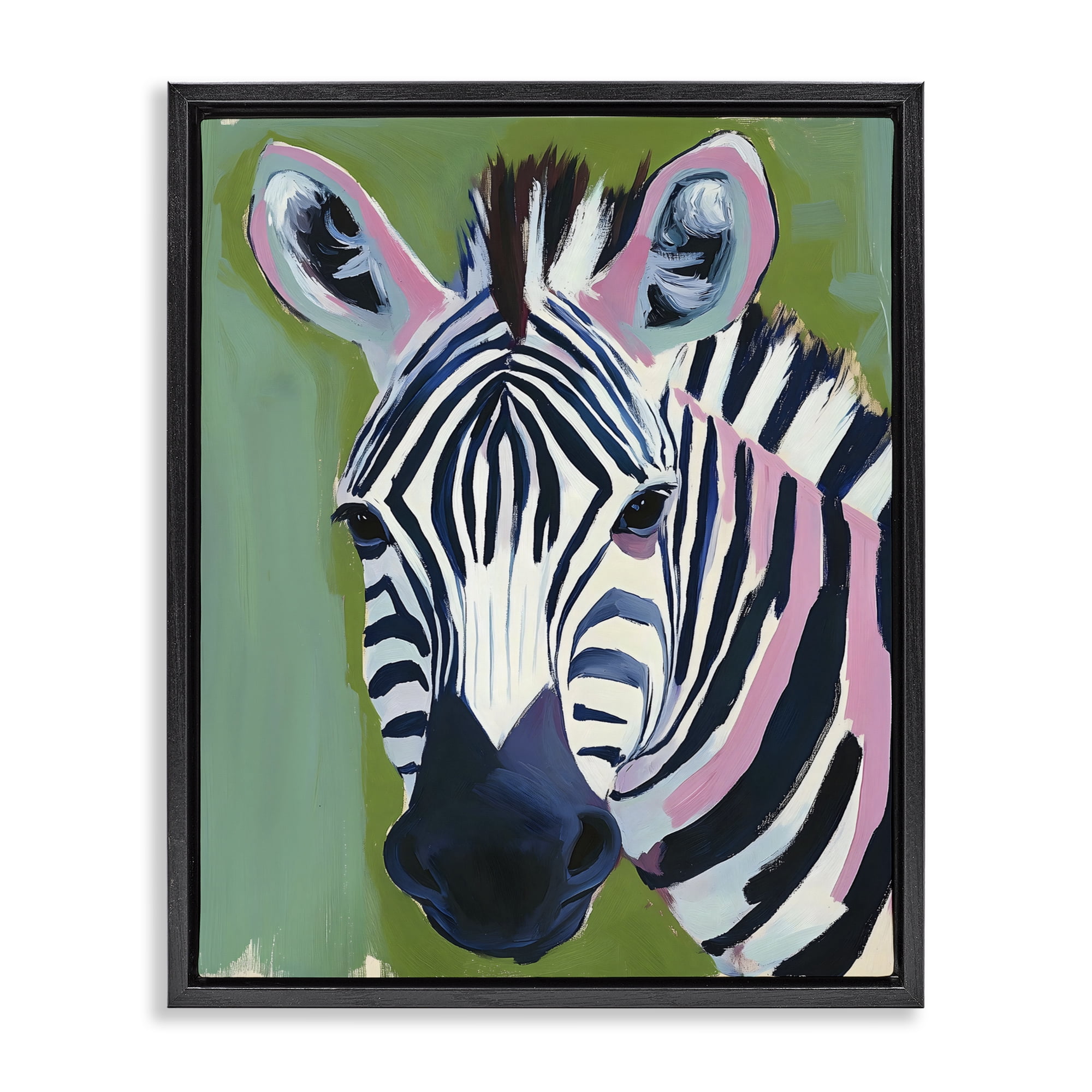 Stupell Industries Funky Zebra over Green Black Framed Floater Canvas Wall Art, design by The Prints Vibe