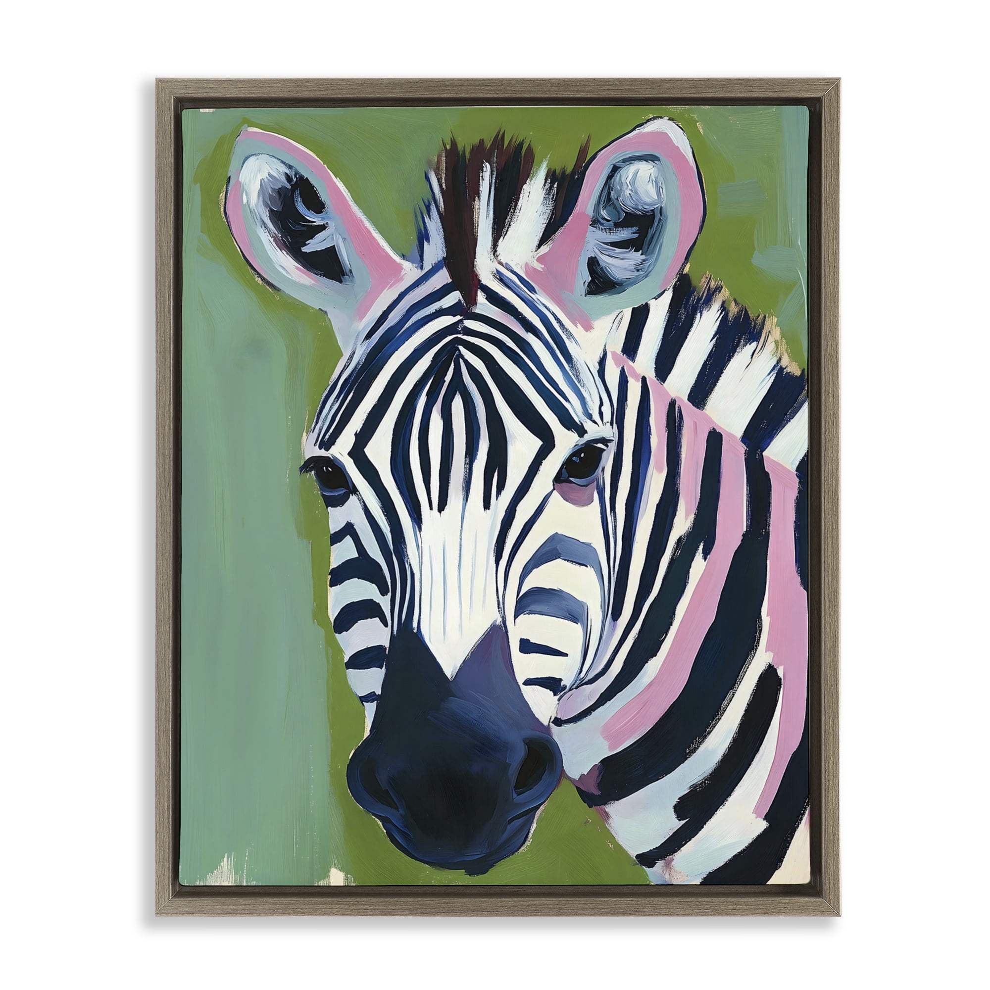 Stupell Industries Funky Zebra over Green Brown Framed Floater Canvas Wall Art, design by The Prints Vibe