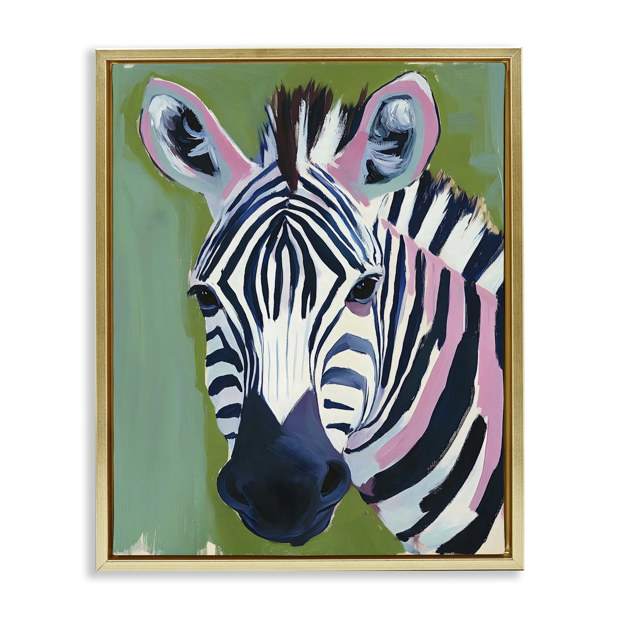 Stupell Industries Funky Zebra over Green Gold Framed Floater Canvas Wall Art, design by The Prints Vibe