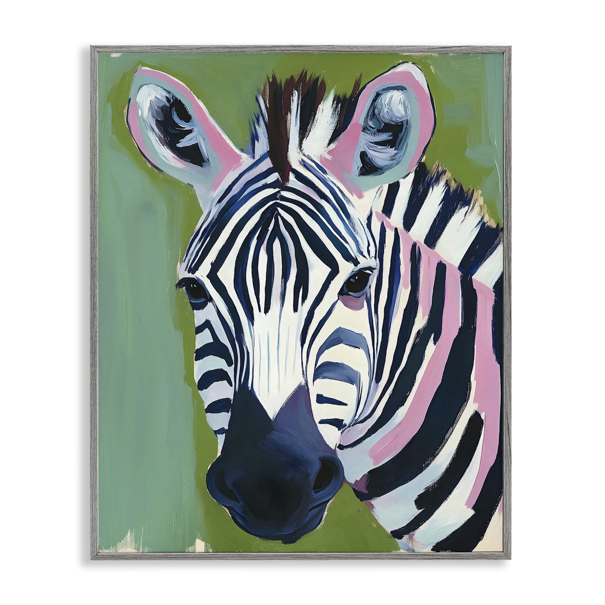 Stupell Industries Funky Zebra over Green Gray Framed Giclee Art, design by The Prints Vibe