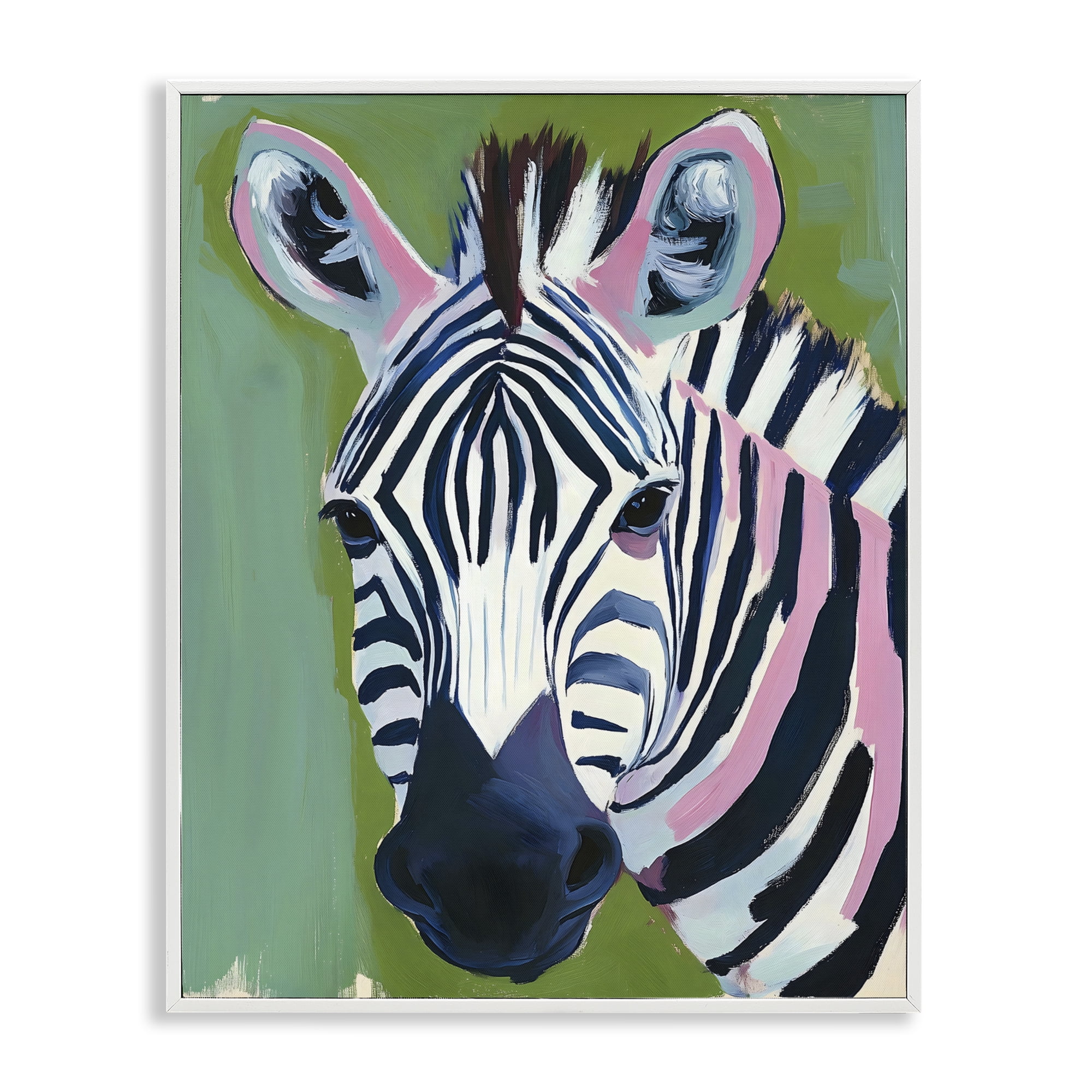 Stupell Industries Funky Zebra over Green White Framed Giclee Art, design by The Prints Vibe