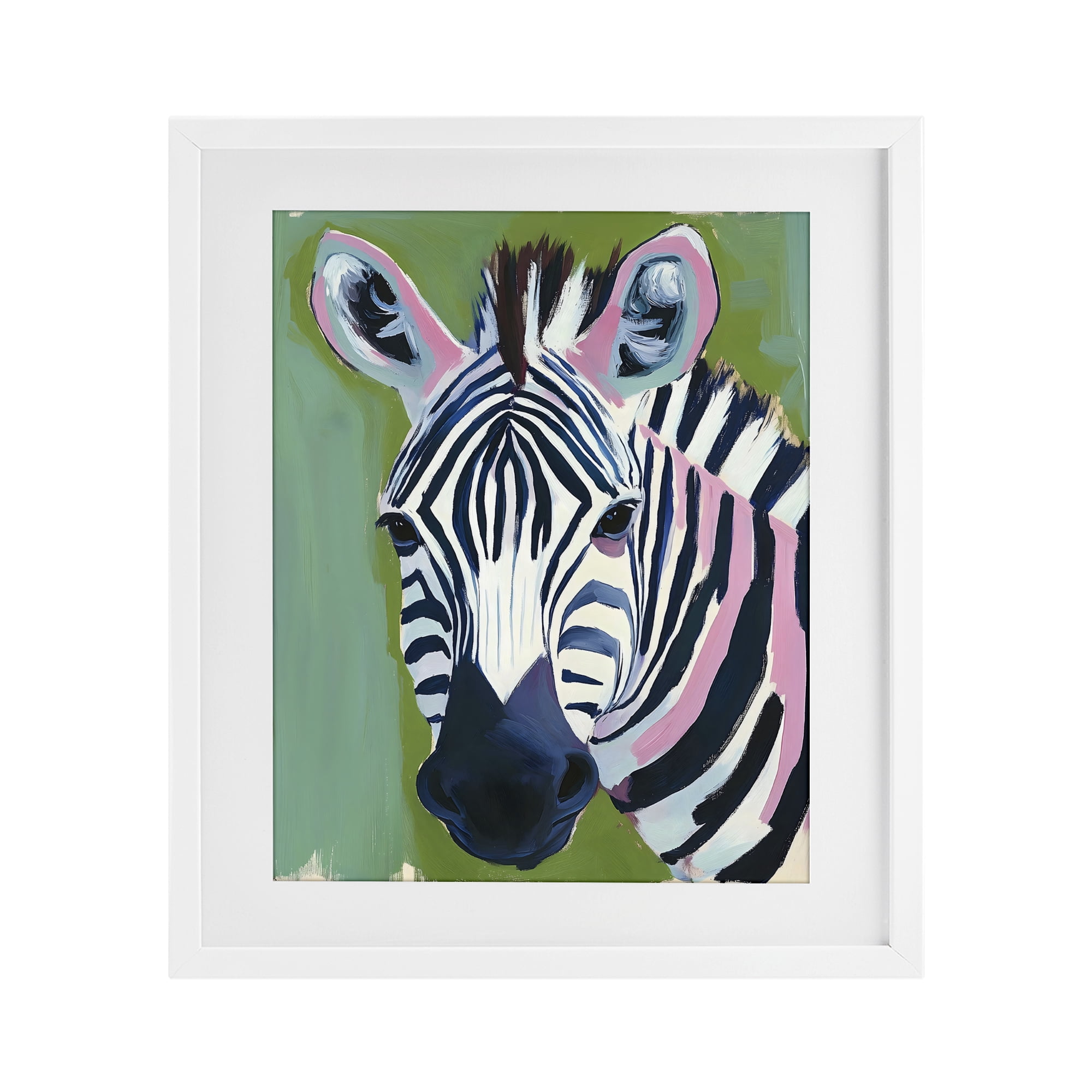 Stupell Industries Funky Zebra over Green White Framed Print Under Glass, design by The Prints Vibe