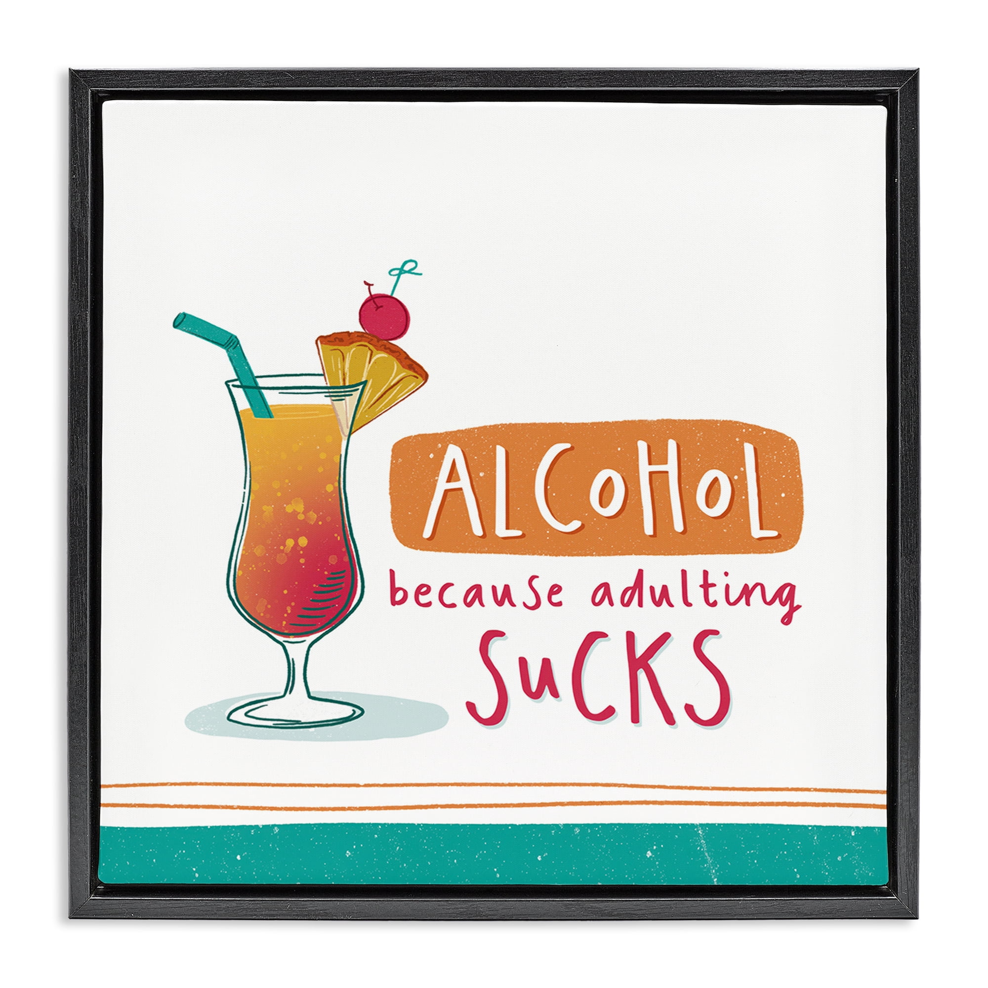 Stupell Industries Funny Adulting Phrase Food & Beverage Painting Black Floater Framed Canvas Art Print Wall Art, 25 x 25