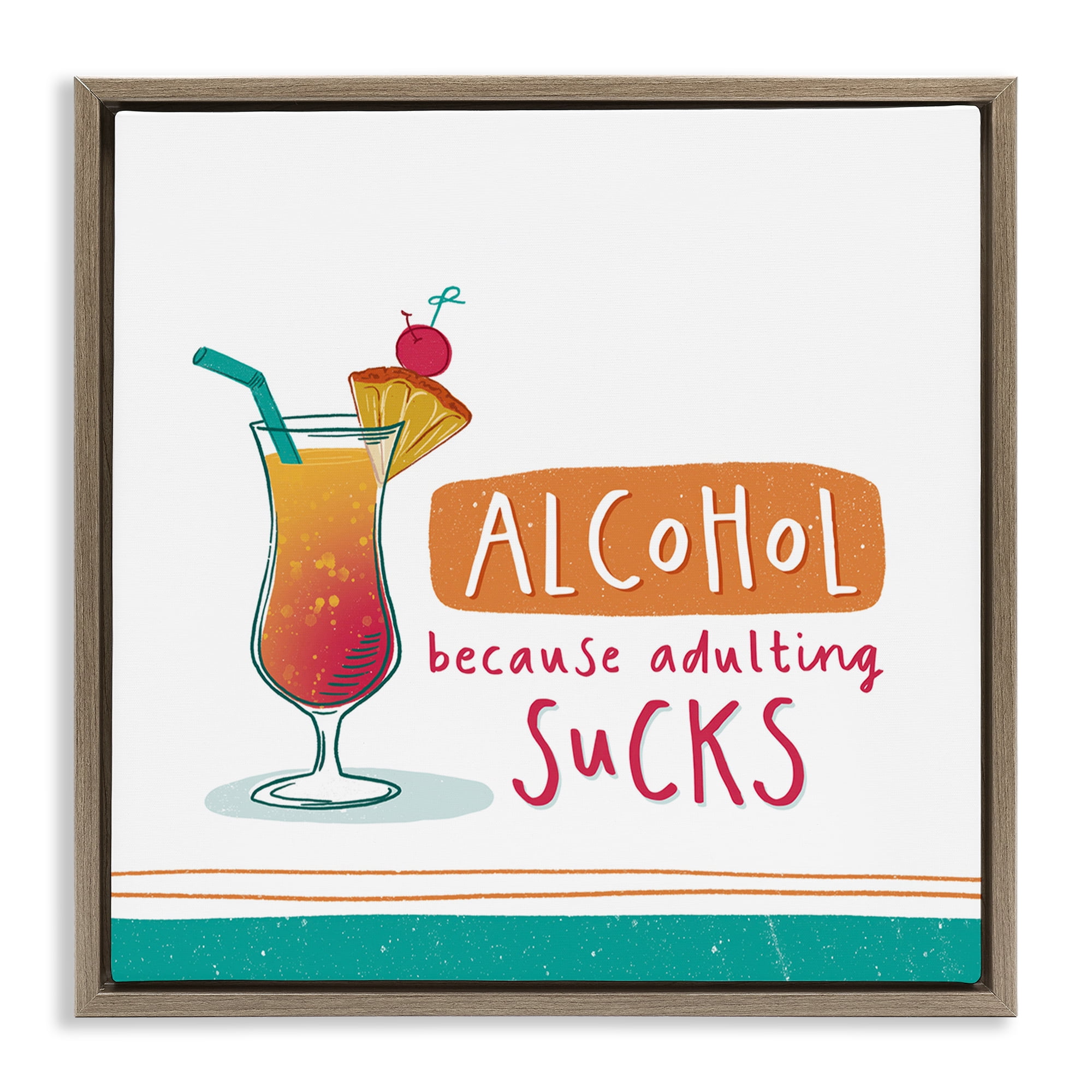 Stupell Industries Funny Adulting Phrase Food & Beverage Painting Brown Floater Framed Canvas Art Print Wall Art, 25 x 25