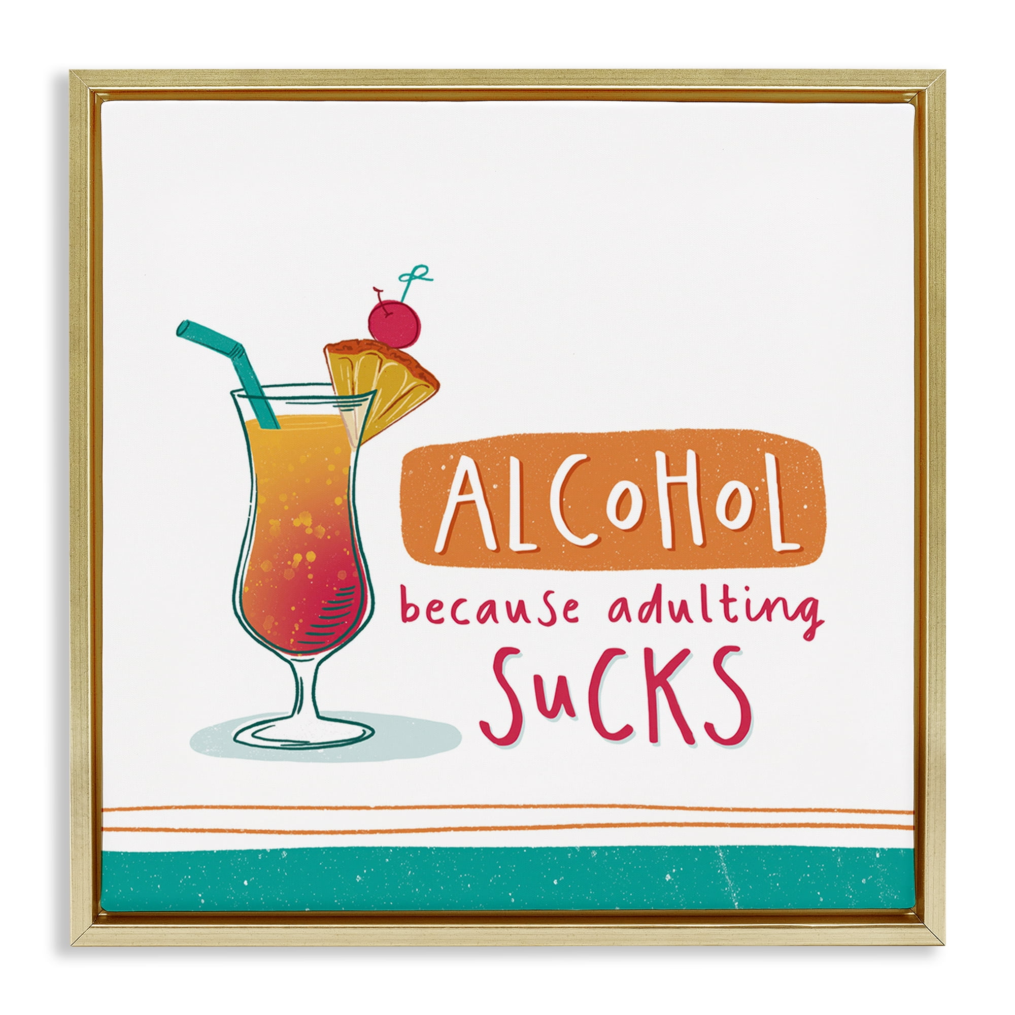 Stupell Industries Funny Adulting Phrase Food & Beverage Painting Gold Floater Framed Canvas Art Print Wall Art, 25 x 25