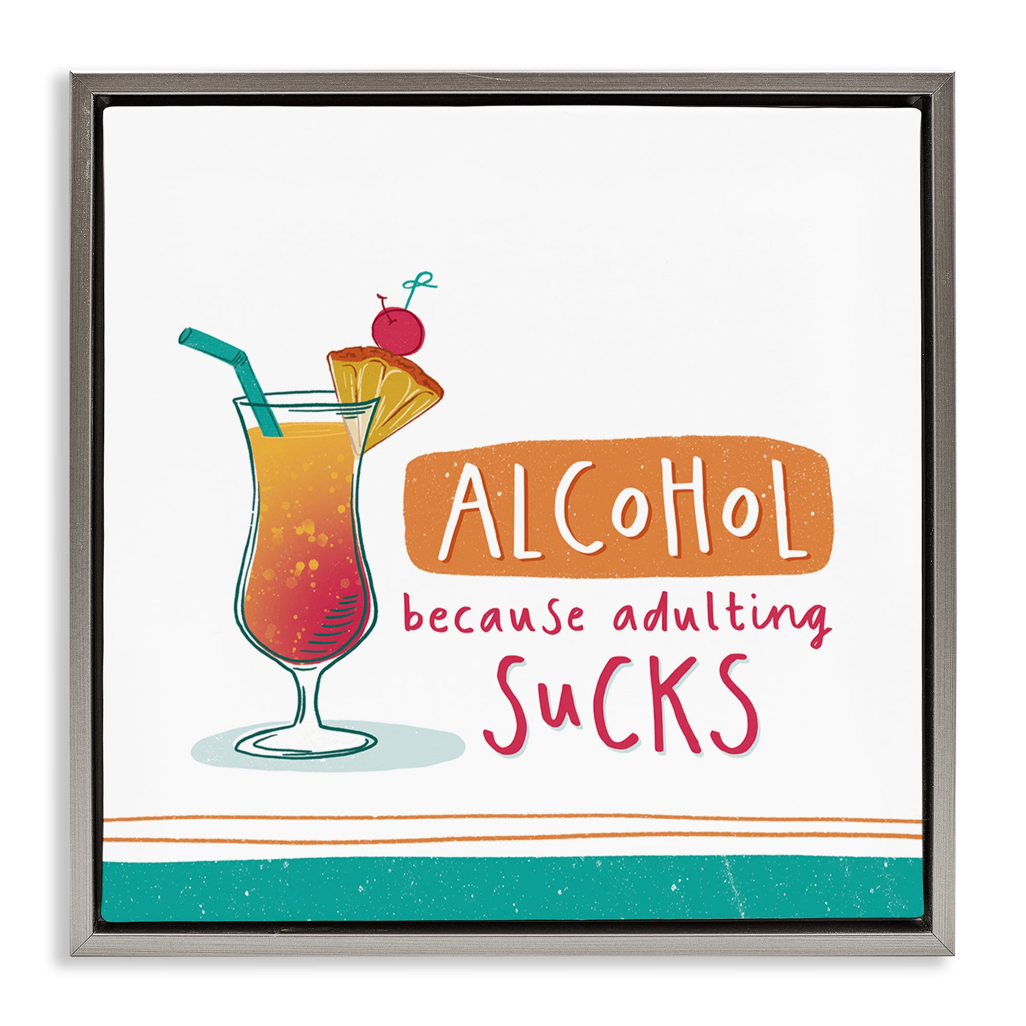 Stupell Industries Funny Adulting Phrase Food & Beverage Painting Gray Floater Framed Canvas Art Print Wall Art, 18 x 18