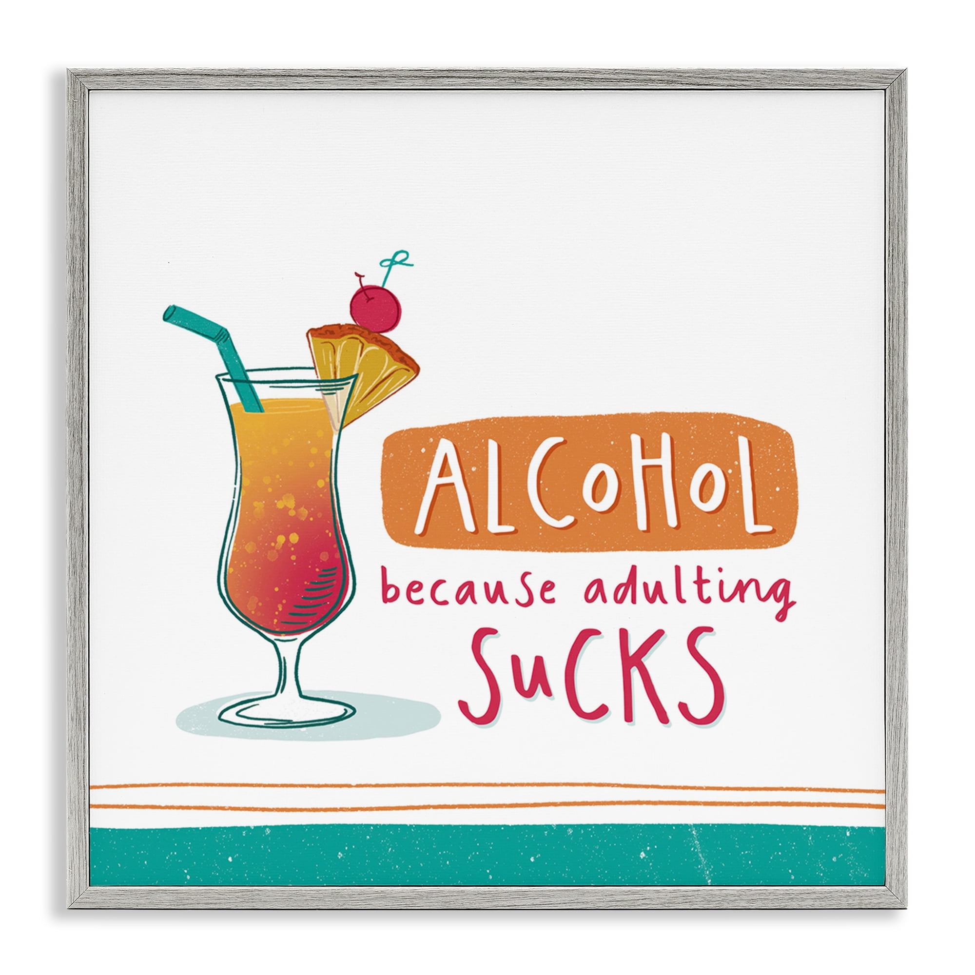 Stupell Industries Funny Adulting Phrase Food & Beverage Painting Gray Framed Art Print Wall Art, 12 x 12