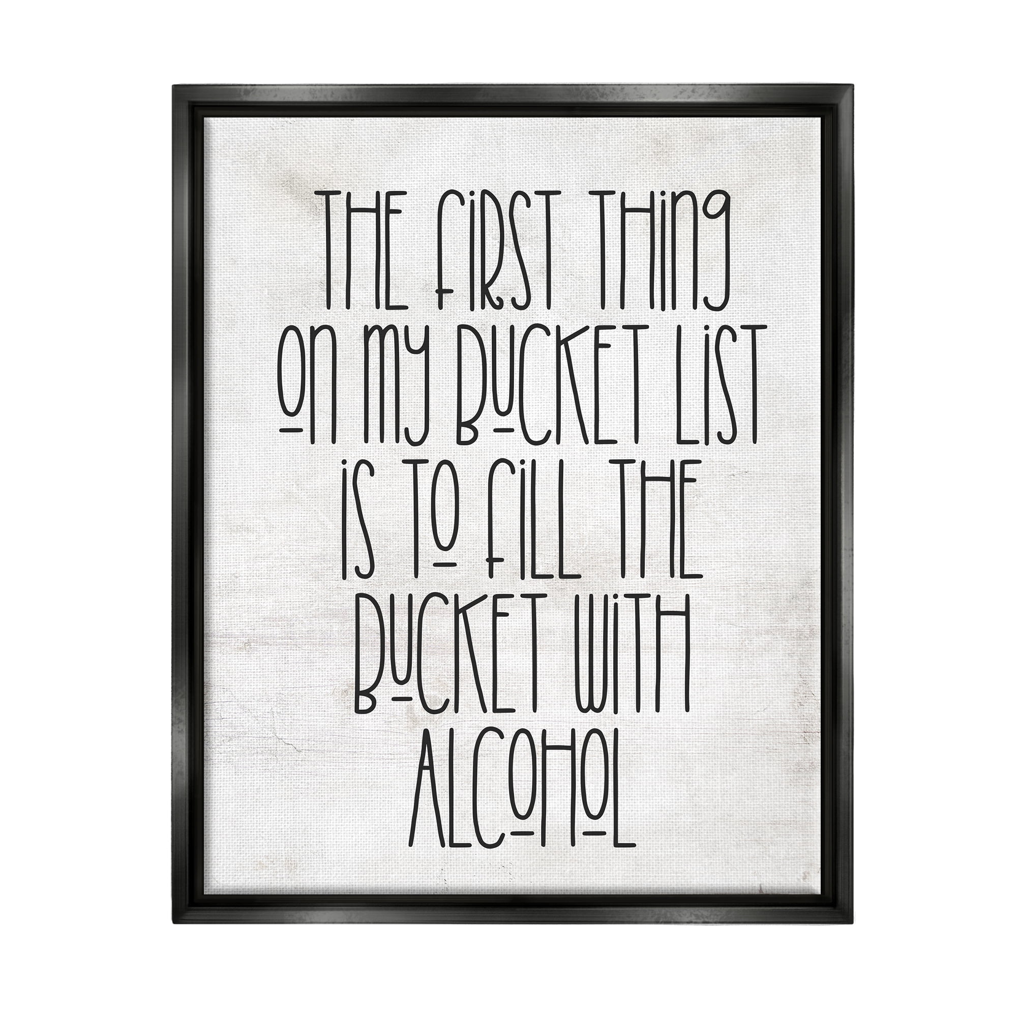 Stupell Industries Funny Alcohol Bucket List Inspirational Painting Black Floater Framed Canvas Art Print Wall Art, 17 x 21