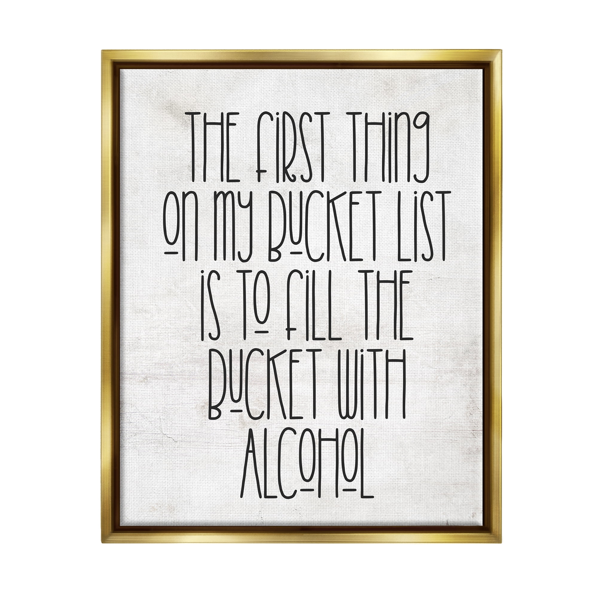 Stupell Industries Funny Alcohol Bucket List Inspirational Painting Gold Floater Framed Canvas Art Print Wall Art, 17 x 21