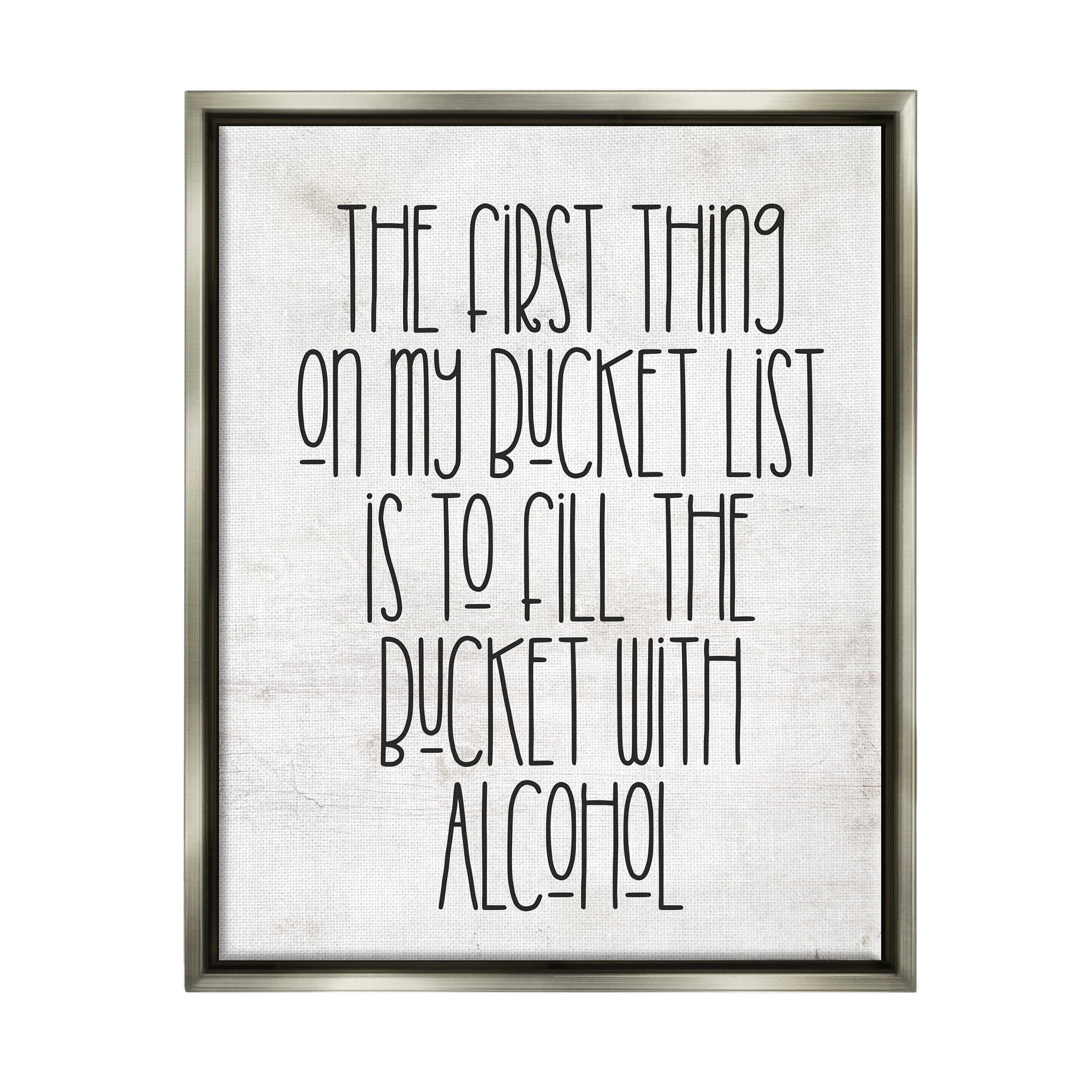 Stupell Industries Funny Alcohol Bucket List Inspirational Painting Gray Floater Framed Canvas Art Print Wall Art, 17 x 21