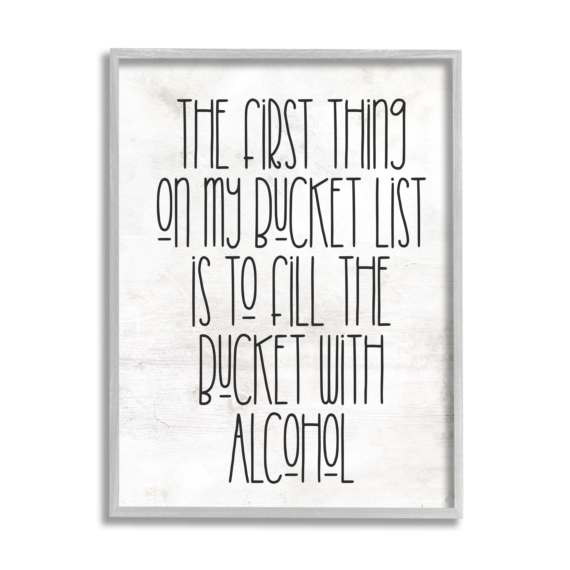 Stupell Industries Funny Alcohol Bucket List Inspirational Painting Gray Framed Art Print Wall Art, 11 x 14