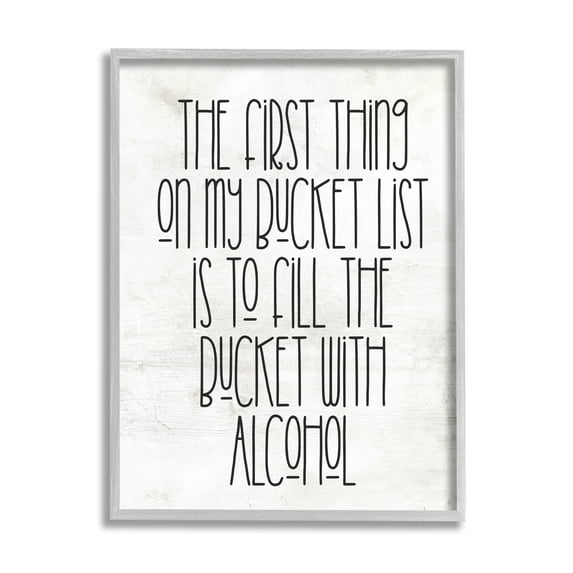 Stupell Industries Funny Alcohol Bucket List Inspirational Painting Gray Framed Art Print Wall Art, 16 x 20