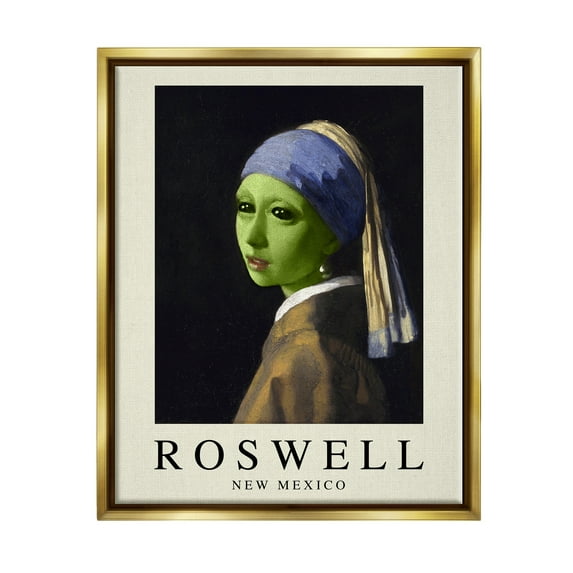 Stupell Industries Funny Alien Girl Roswell NM Travel & Places Painting Gold Floater Framed Art Print Wall Art