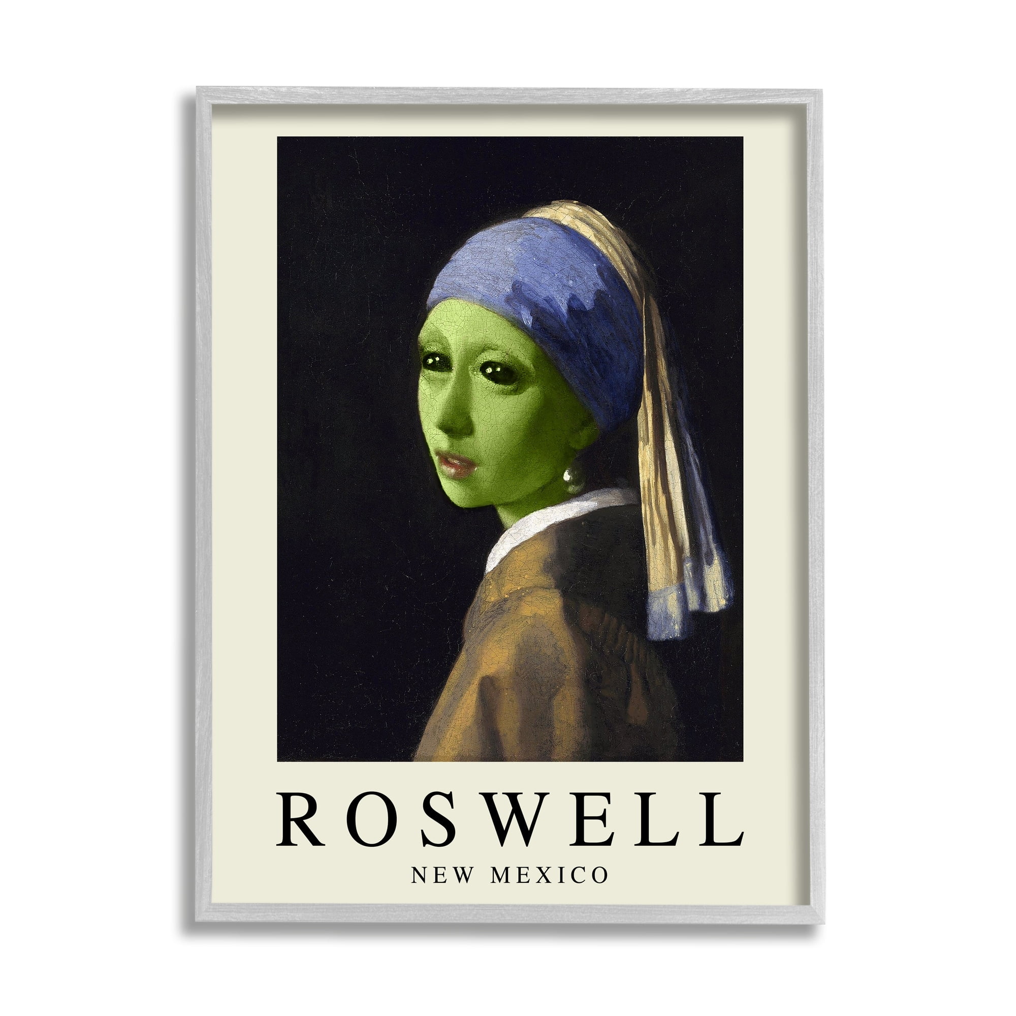 Stupell Industries Funny Alien Girl Roswell NM Travel & Places Painting Gray Framed Art Print Wall Art