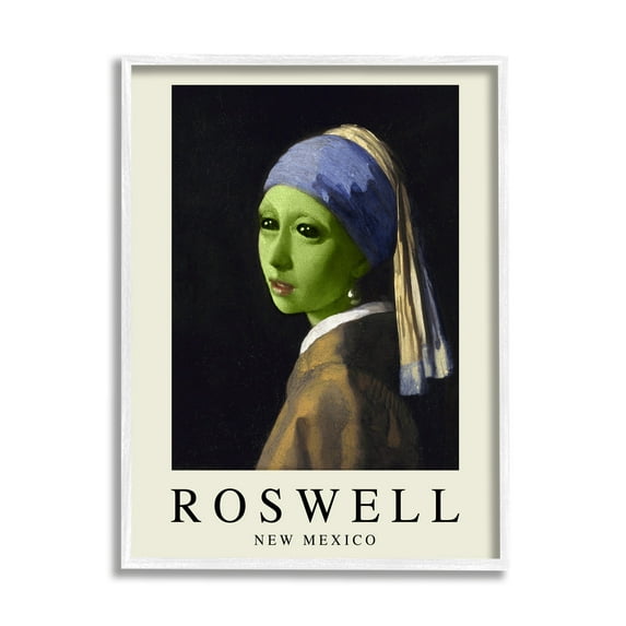 Stupell Industries Funny Alien Girl Roswell NM Travel & Places Painting White Framed Art Print Wall Art